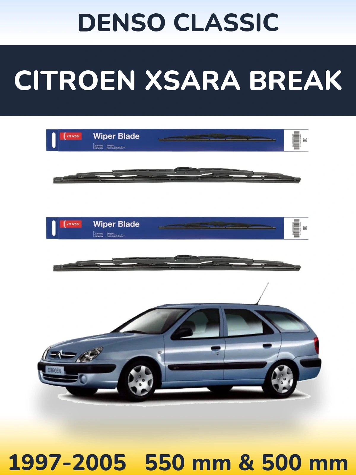 Komplet przednich wycieraczek Denso Classic 550 & 500 mm do Citroen Xsara Break 1997-2005