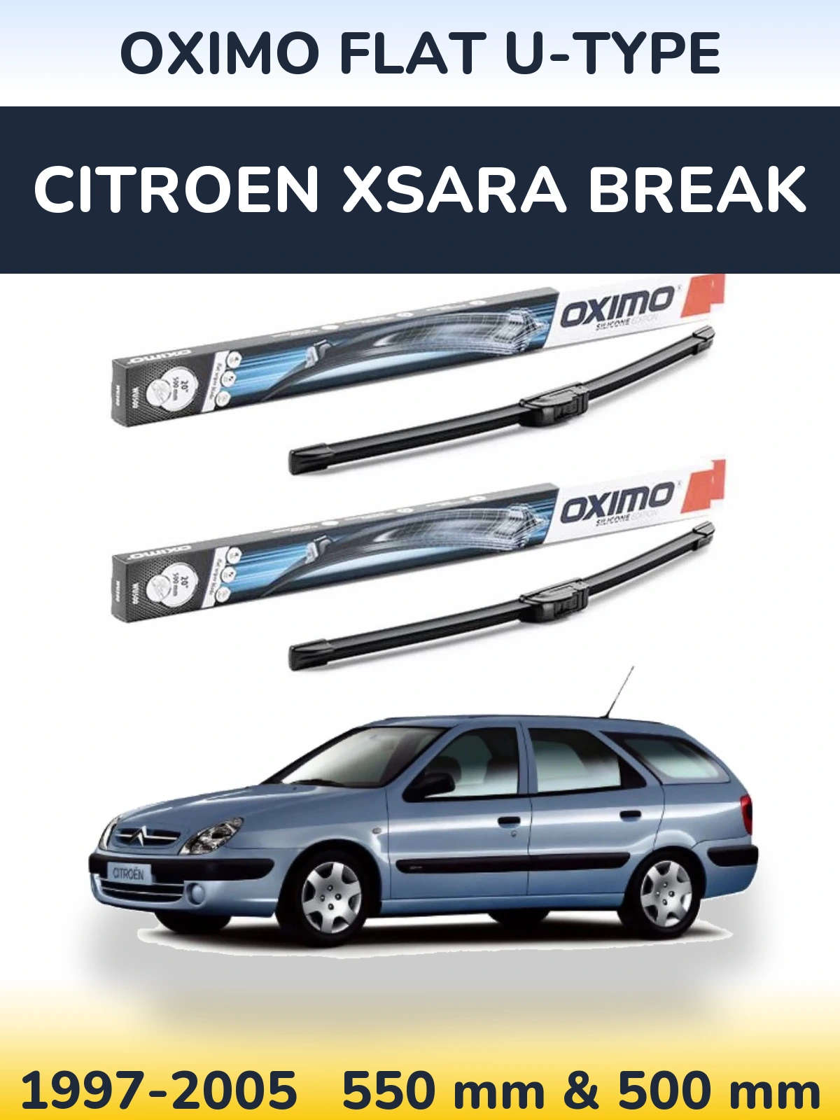 Комплект передних дворников Oximo Flat U-type 550 & 500 мм для Citroen Xsara Break 1997-2005