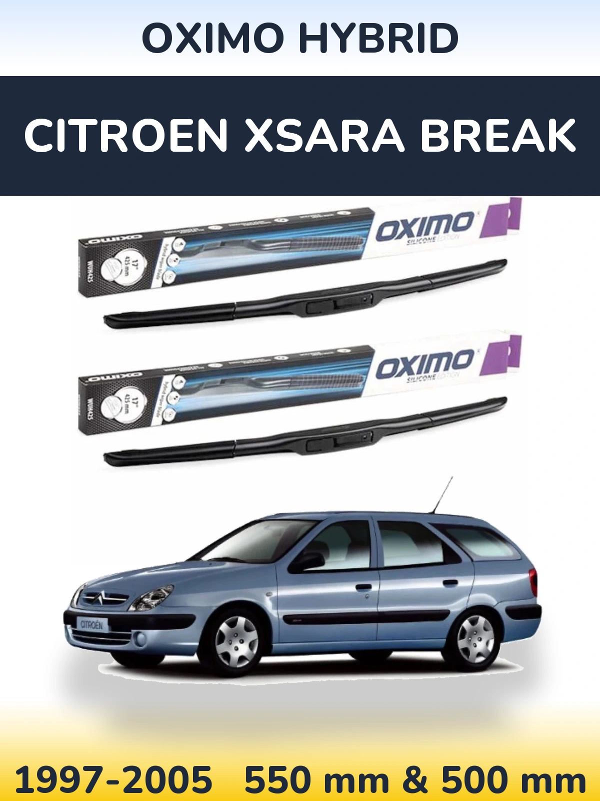 Komplet przednich wycieraczek Oximo Hybrid 550 & 500 mm do Citroen Xsara Break 1997-2005