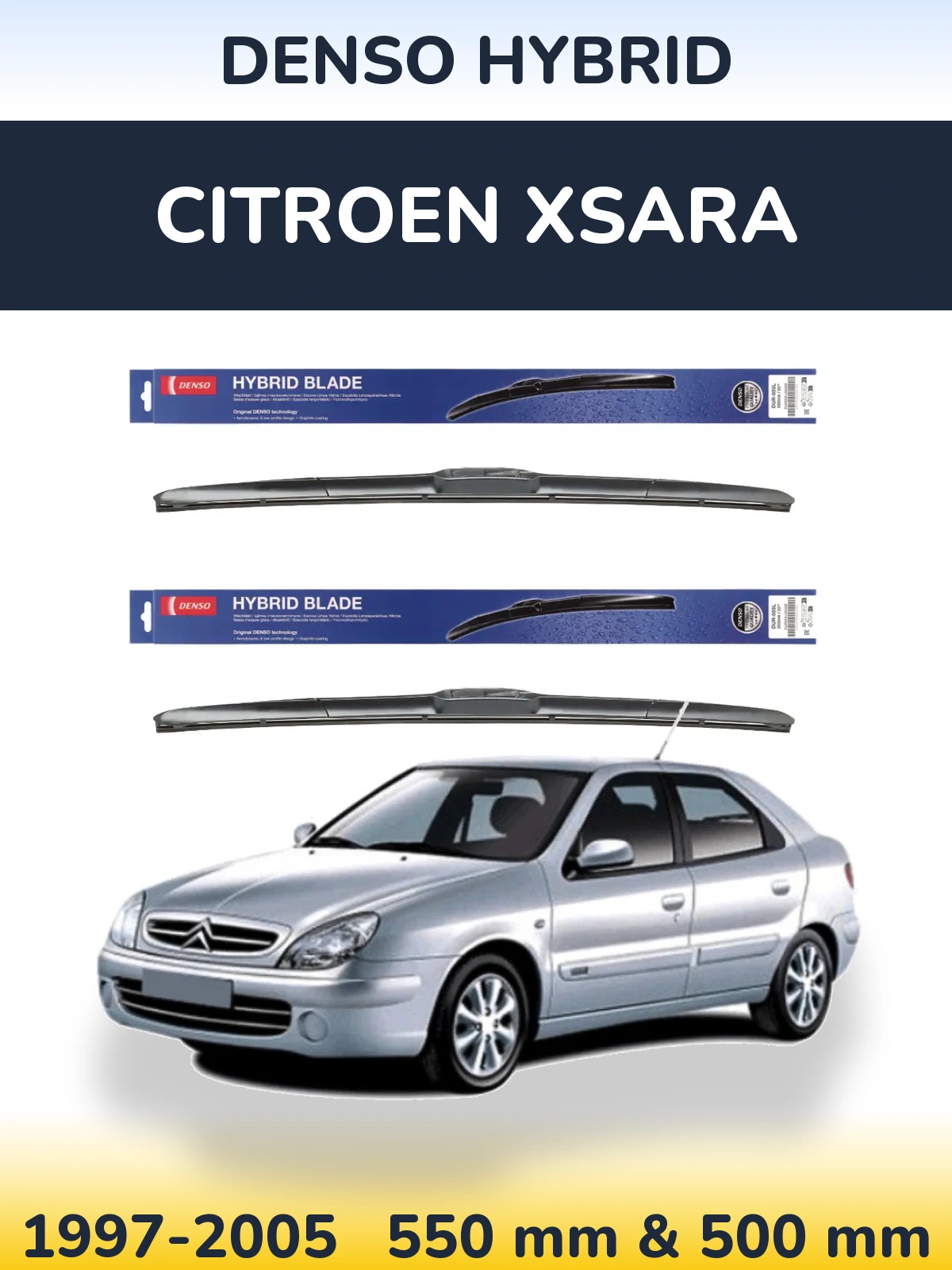 Komplet przednich wycieraczek Denso Hybrid 550 & 500 mm do Citroen Xsara 1997-2005
