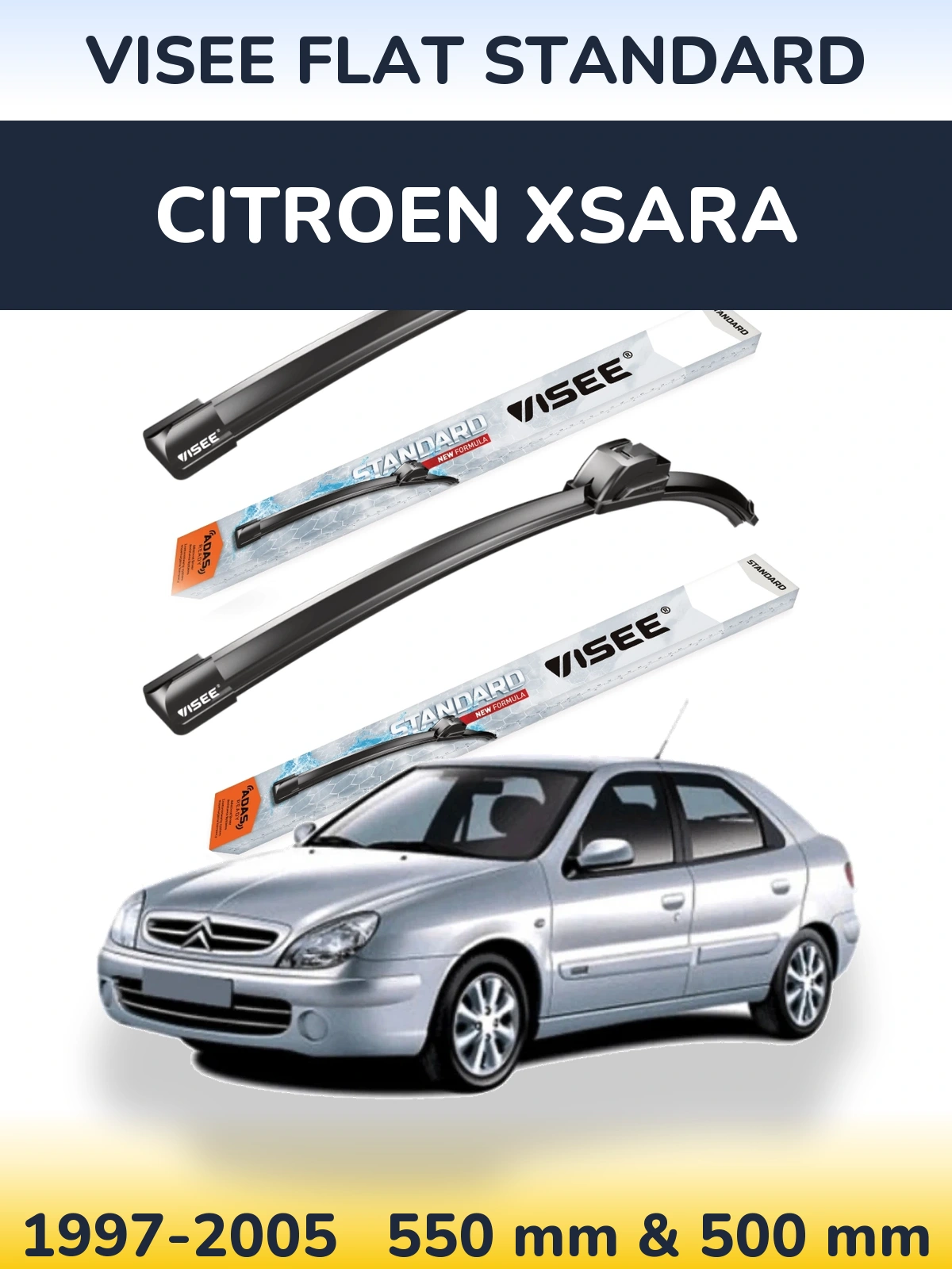 Komplet przednich wycieraczek VISEE FLAT STANDARD 550 & 500 mm do Citroen Xsara 1997-2005
