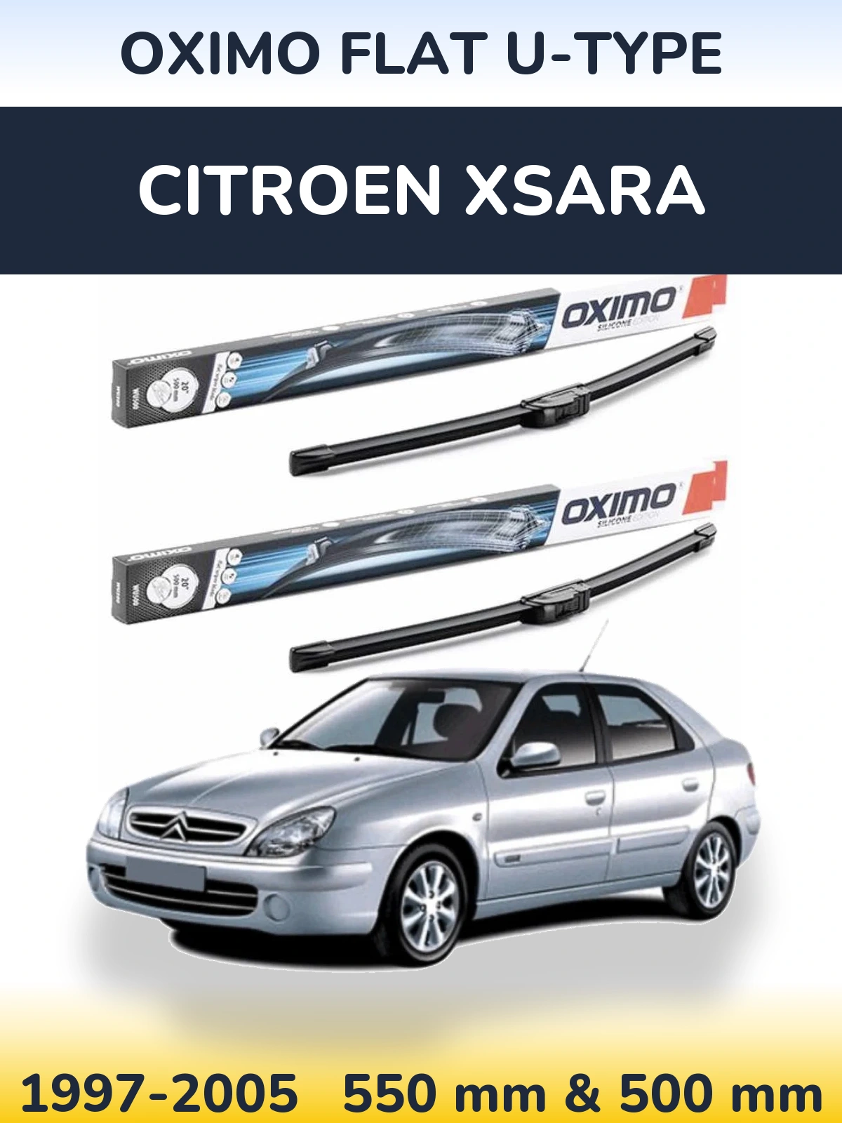 Komplet przednich wycieraczek Oximo Flat U-type 550 & 500 mm do Citroen Xsara 1997-2005