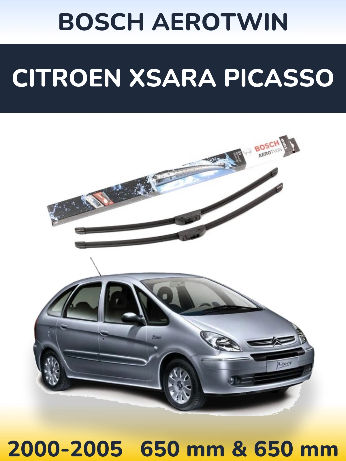 Komplet przednich wycieraczek BOSCH AeroTwin 650 & 650 mm do Citroen Xsara Picasso 2000-2005