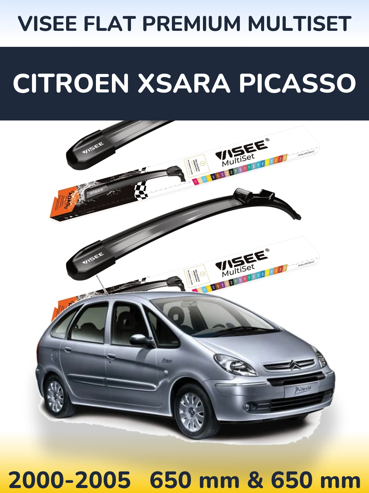 Komplet przednich wycieraczek VISEE FLAT PREMIUM MultiSet 650 & 650 mm do Citroen Xsara Picasso 2000-2005