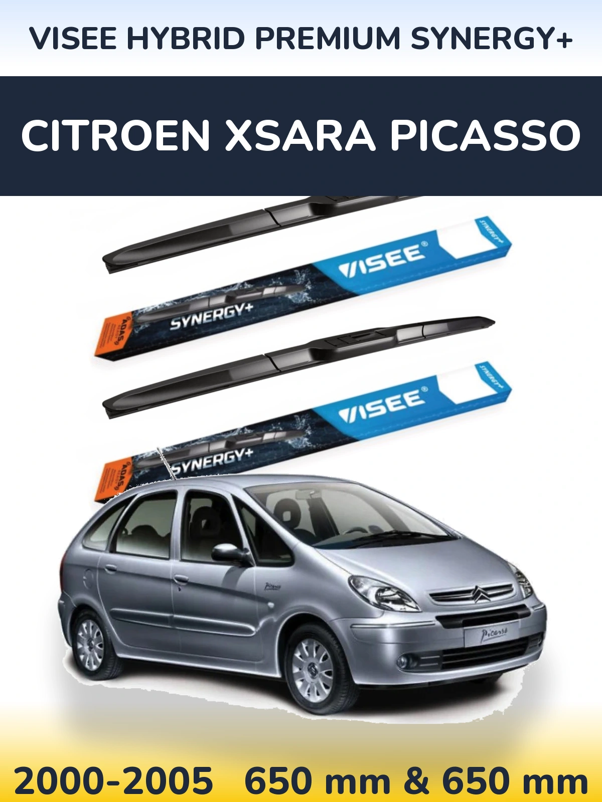 Komplet przednich wycieraczek VISEE HYBRID PREMIUM SYNERGY+ 650 & 650 mm do Citroen Xsara Picasso 2000-2005