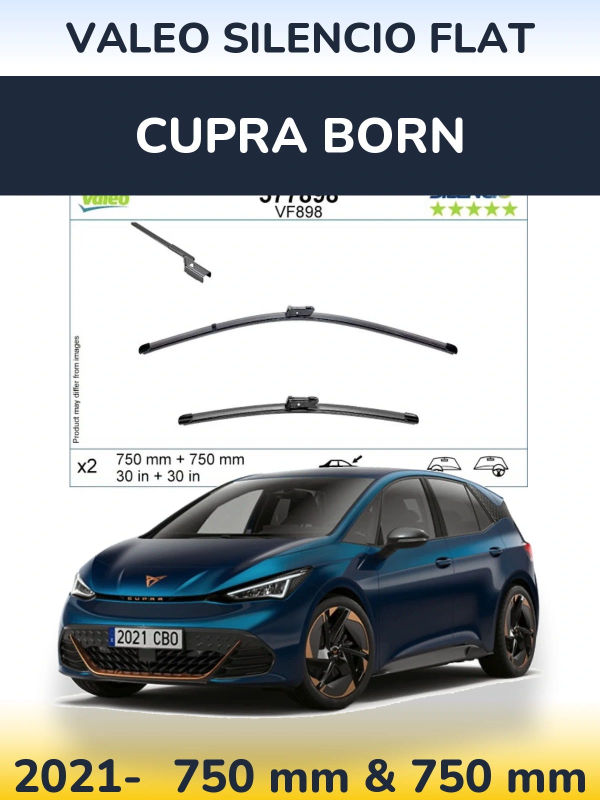 Komplet przednich wycieraczek Valeo Silencio Flat 750 & 750 mm do Cupra Born 2021-2026