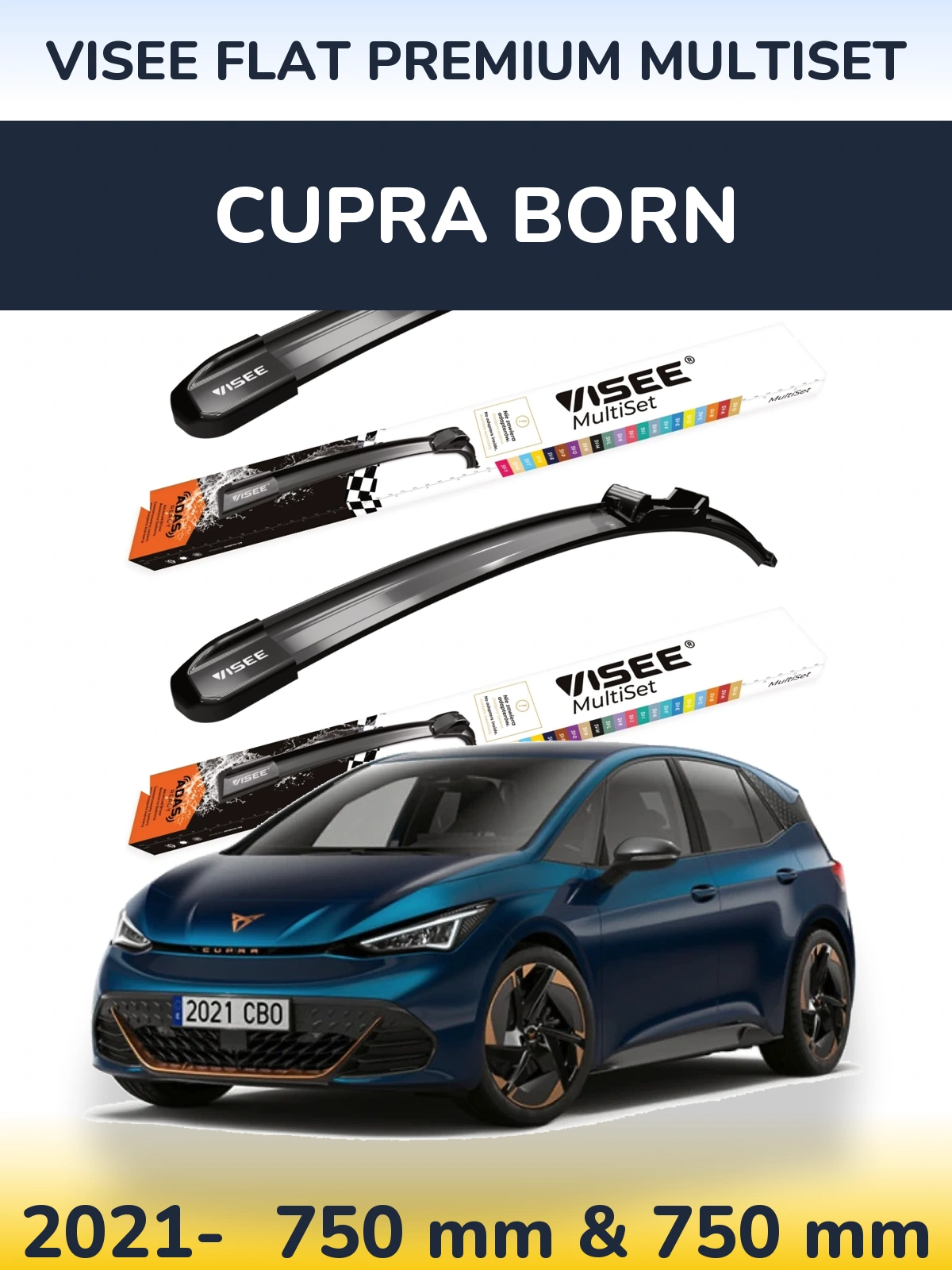 Komplet przednich wycieraczek VISEE FLAT PREMIUM MultiSet 750 & 750 mm do Cupra Born 2021-2026