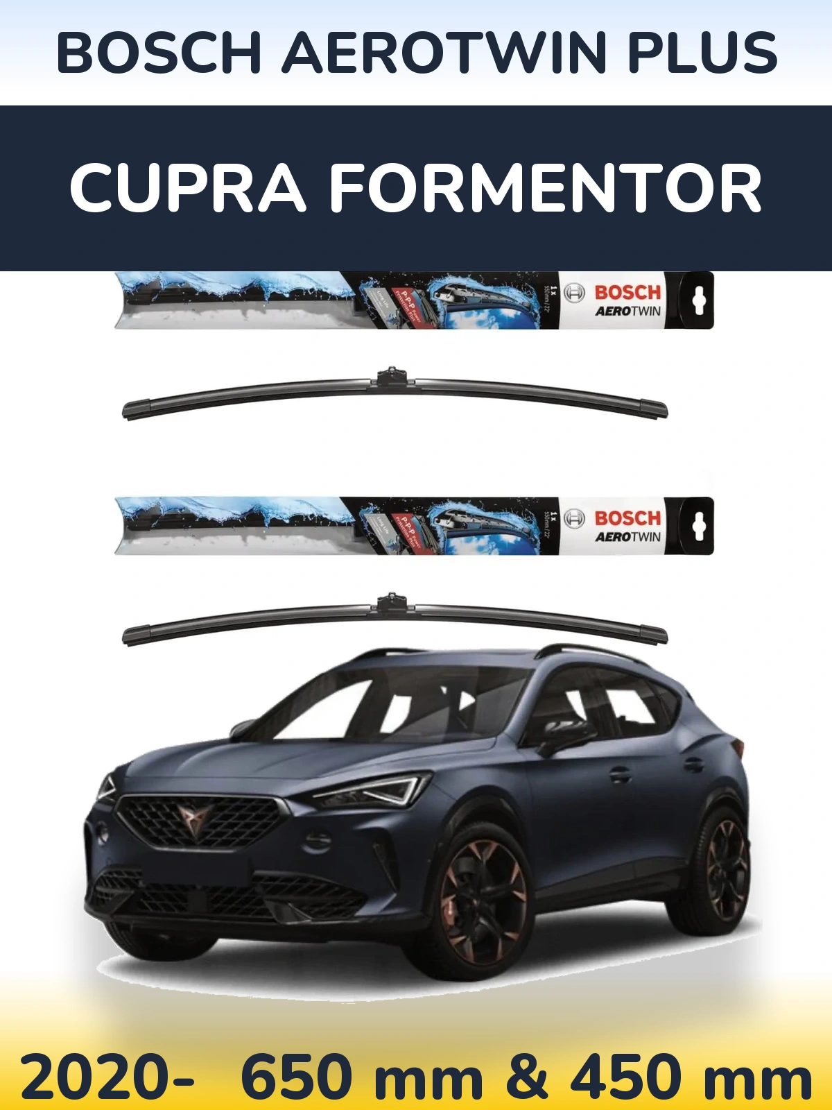 Komplet przednich wycieraczek BOSCH AeroTwin Plus 650 & 450 mm do Cupra Formentor 2020-2026