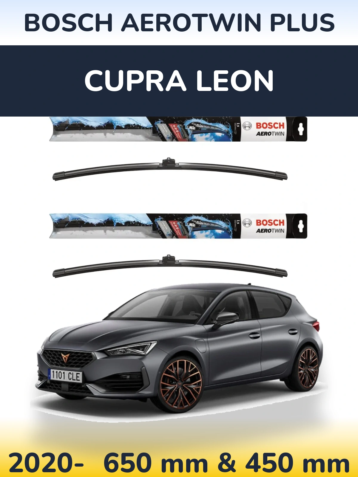 Front wiper blade set BOSCH AeroTwin Plus 650 & 450 mm for Cupra Leon 2020-2026