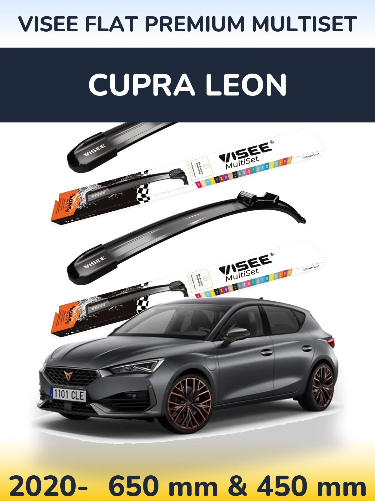 Komplet przednich wycieraczek VISEE FLAT PREMIUM MultiSet 650 & 450 mm do Cupra Leon 2020-2026