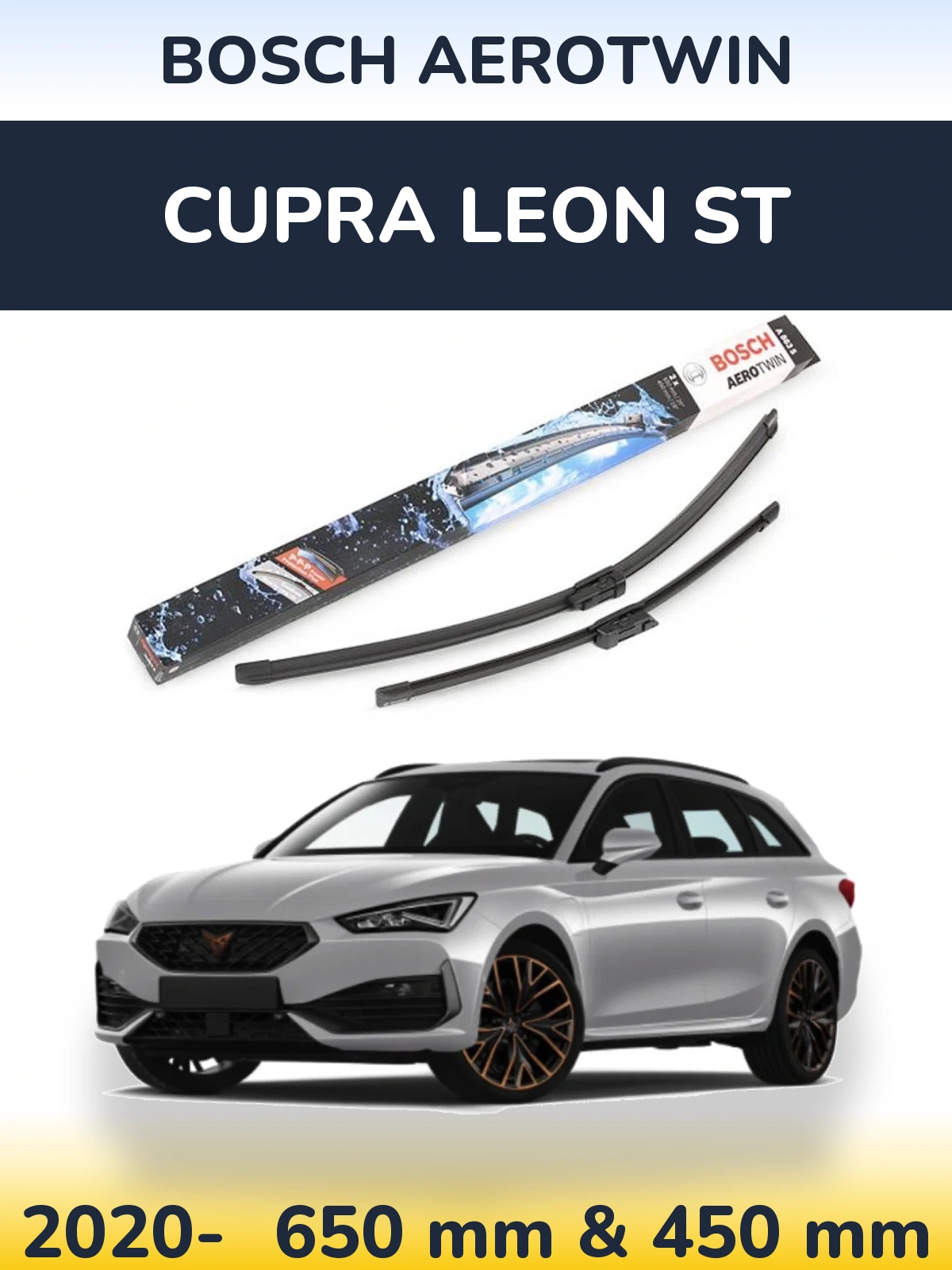 Комплект передних дворников BOSCH AeroTwin 650 & 450 мм для Cupra Leon ST 2020-2026