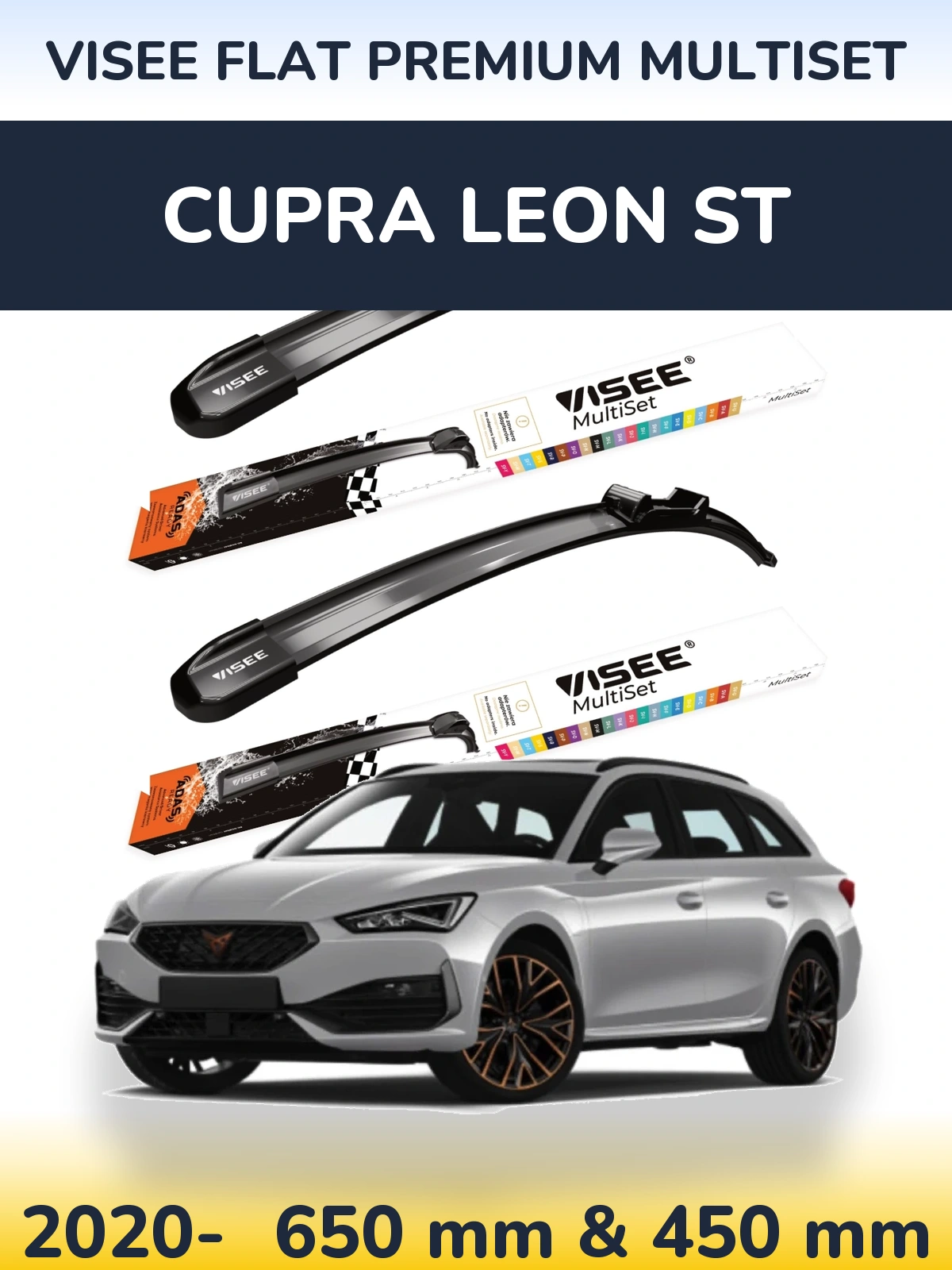 Komplet przednich wycieraczek VISEE FLAT PREMIUM MultiSet 650 & 450 mm do Cupra Leon ST 2020-2026