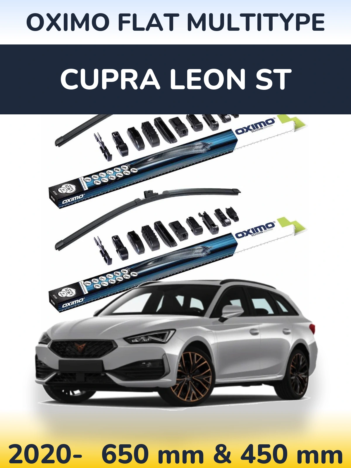 Front wiper blade set Oximo Flat MultiTypee 650 & 450 mm for Cupra Leon ST 2020-2026