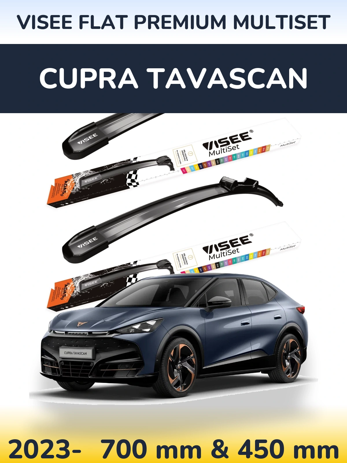 Комплект передних дворников VISEE FLAT PREMIUM MultiSet 700 & 450 мм для Cupra Tavascan 2023-2026