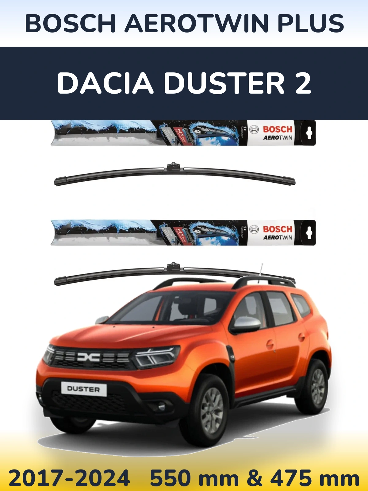 Комплект передних дворников BOSCH AeroTwin Plus 550 & 475 мм для Dacia Duster 2 2017-2024