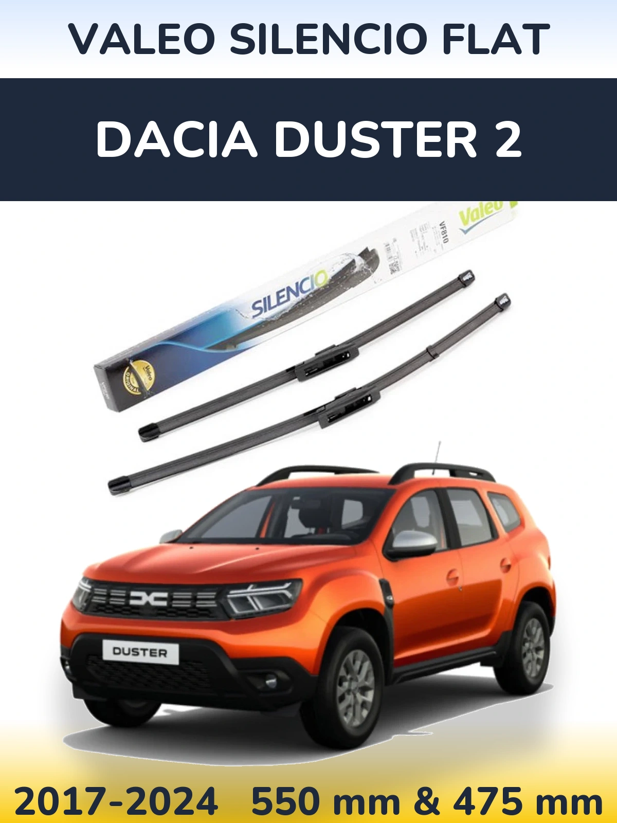 Komplet przednich wycieraczek Valeo Silencio Flat 550 & 475 mm do Dacia Duster 2 2017-2024