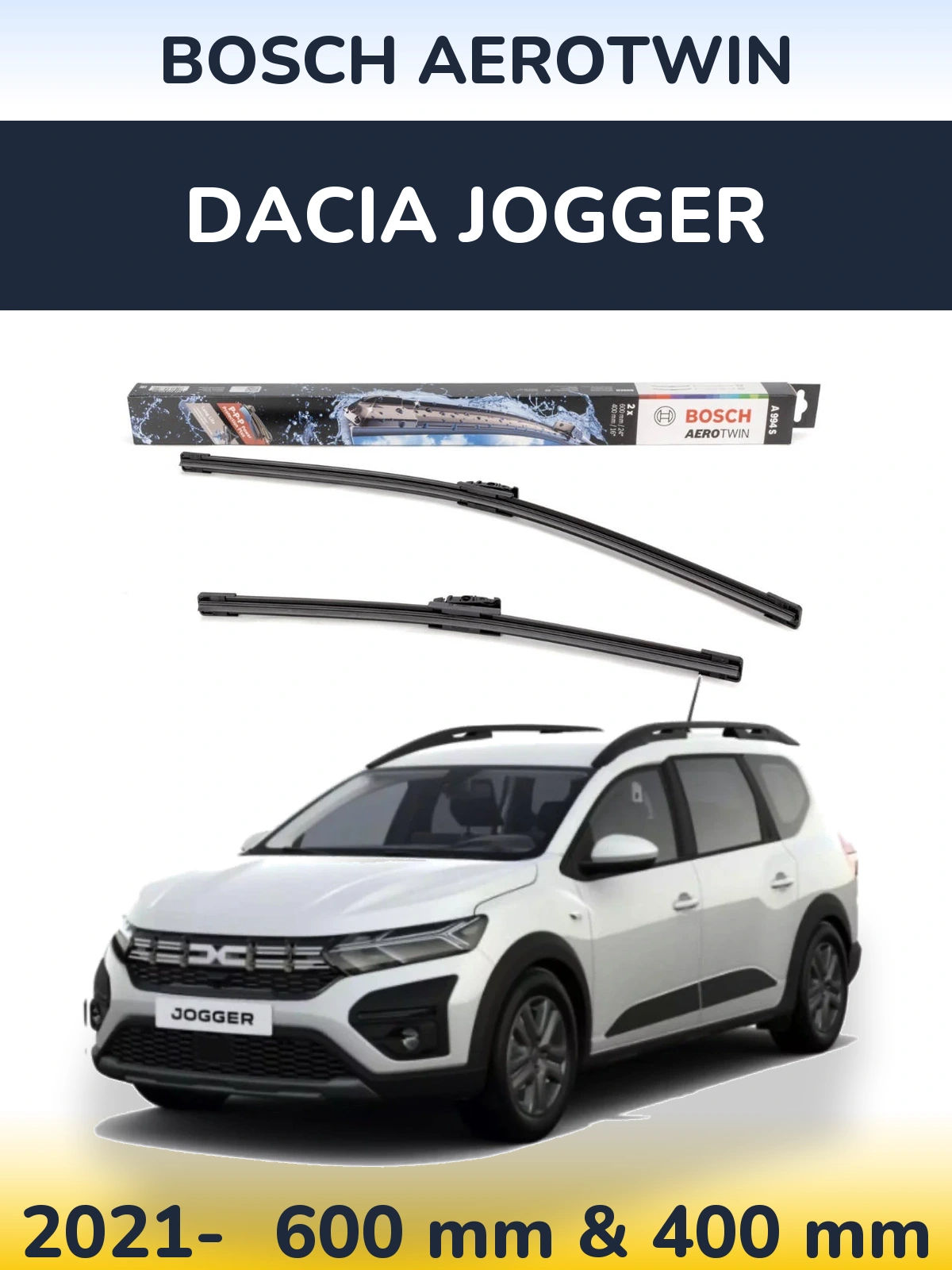 Komplet przednich wycieraczek BOSCH AeroTwin 600 & 400 mm do Dacia Jogger 2021-2026