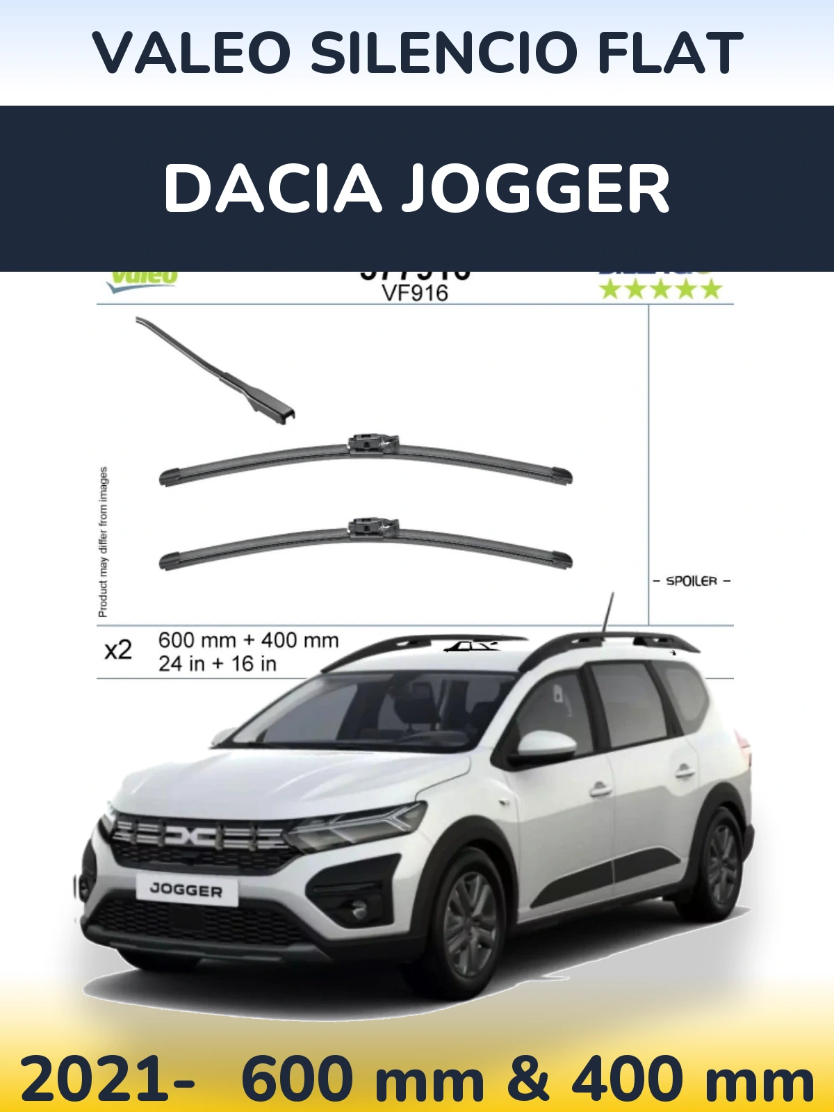 Komplet przednich wycieraczek Valeo Silencio Flat 600 & 400 mm do Dacia Jogger 2021-2026