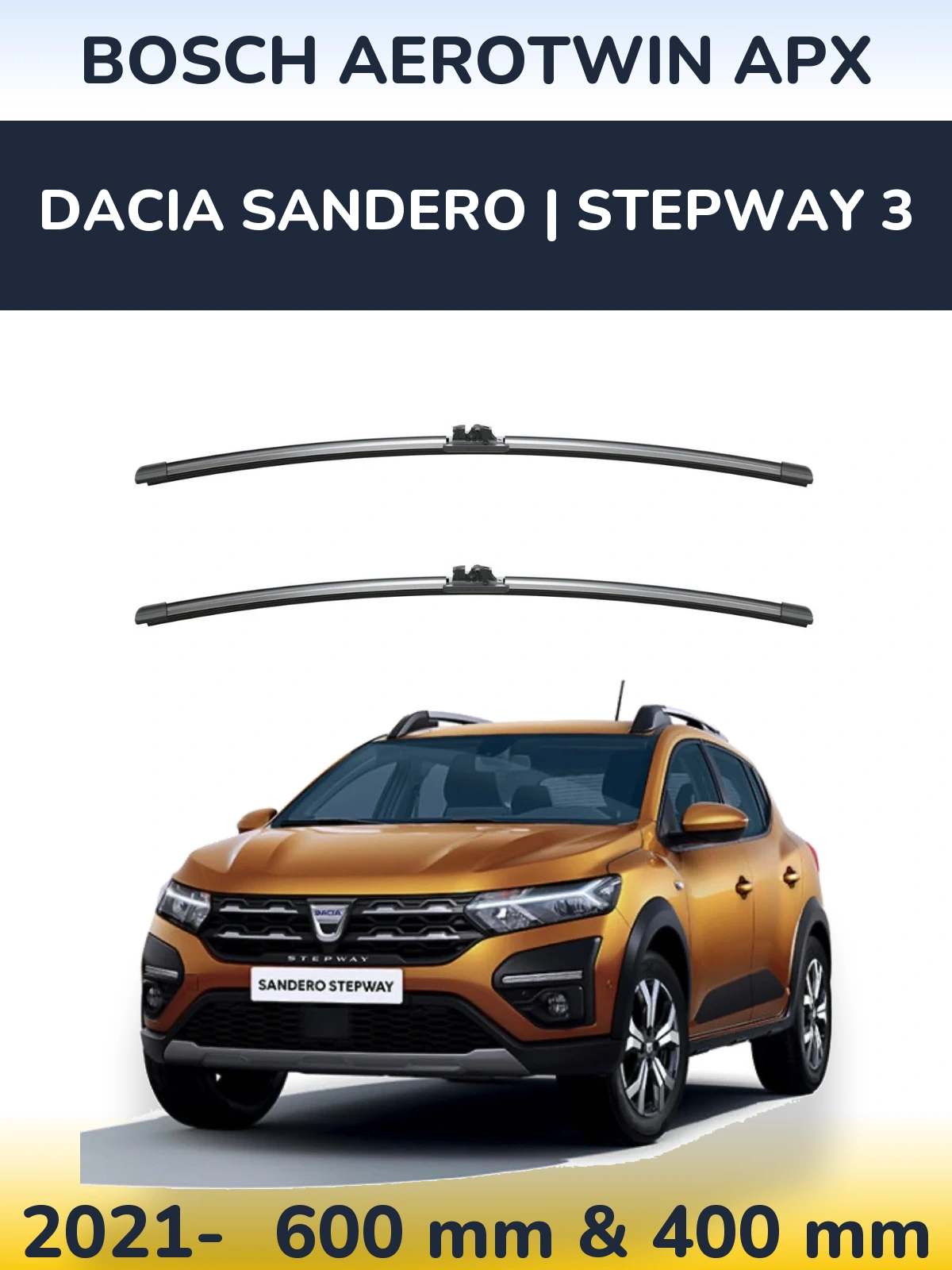 Комплект передних дворников BOSCH AeroTwin APX 600 & 400 мм для Dacia Sandero | Stepway 3 2021-2026
