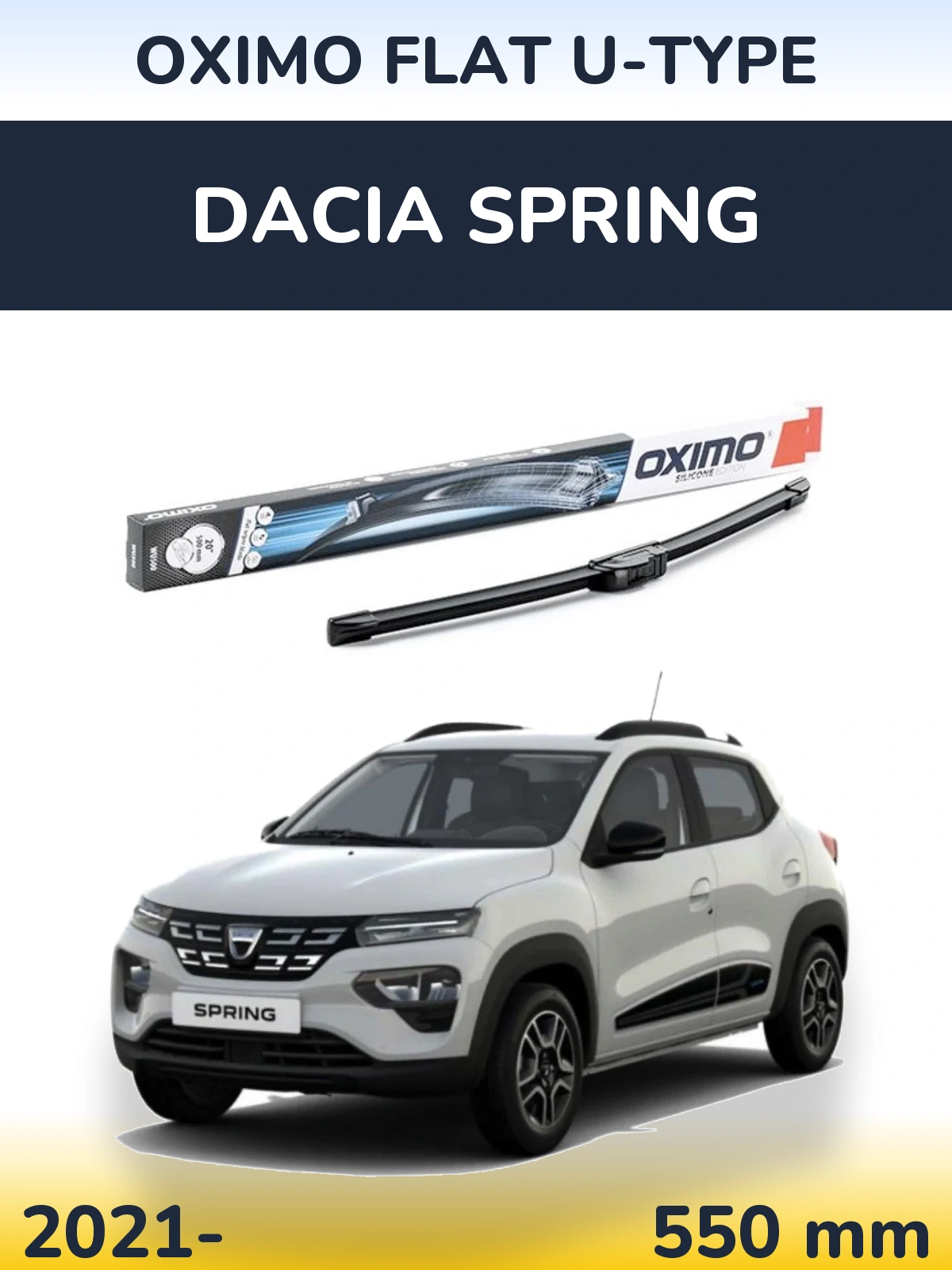 Передний дворник Oximo Flat U-type 550 мм для Dacia Spring 2021-2026