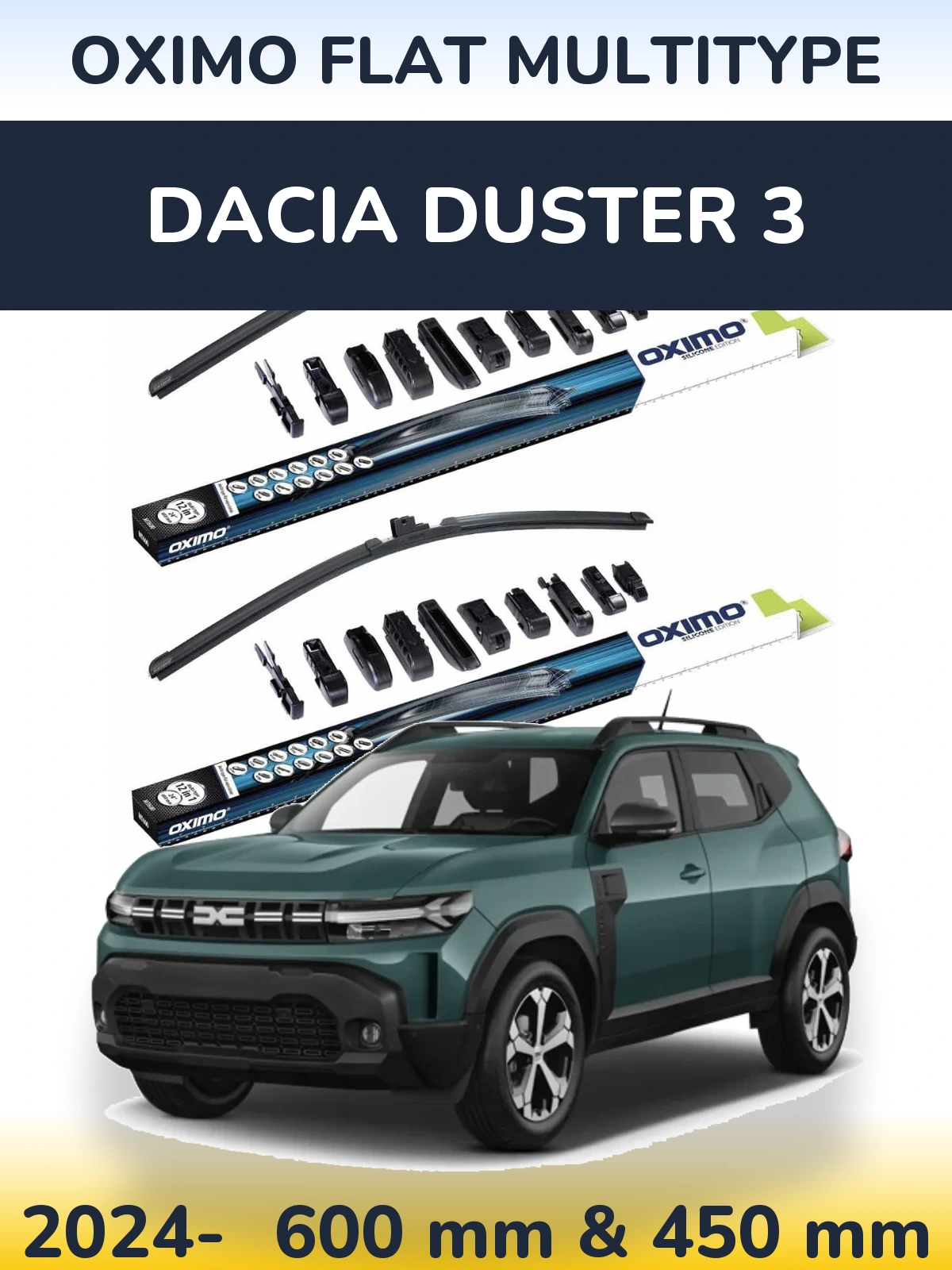 Komplet przednich wycieraczek Oximo Flat MultiType 600 & 450 mm do Dacia Duster 3 2024-2026