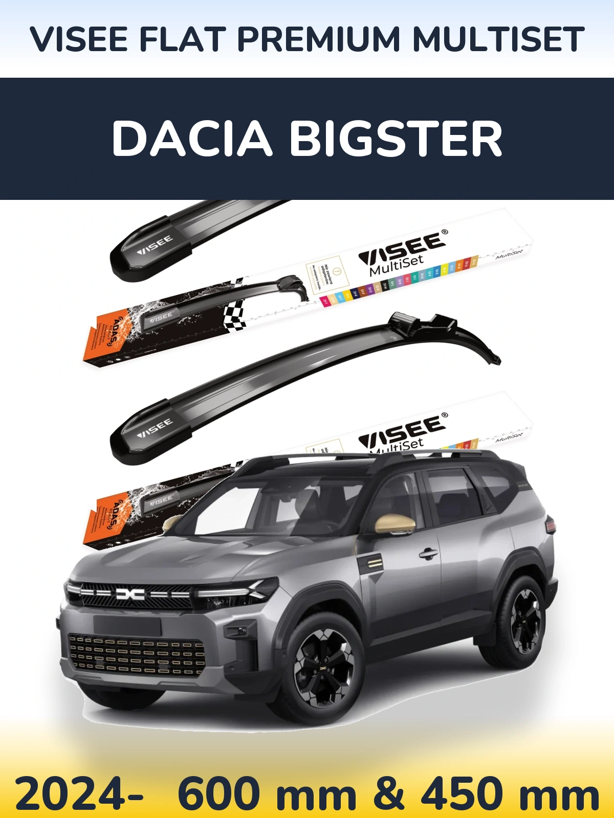 Komplet przednich wycieraczek VISEE FLAT PREMIUM MultiSet 600 & 450 mm do Dacia Bigster 2024-2026