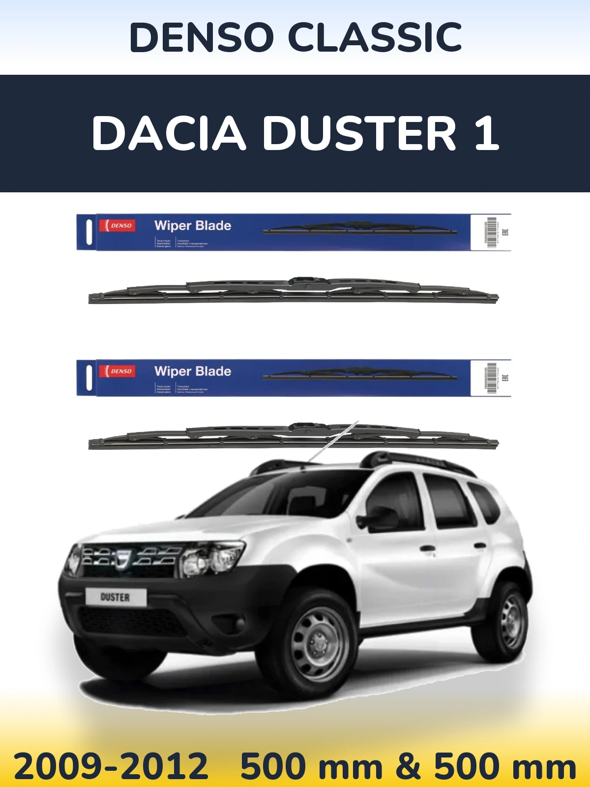 Front wiper blade set Denso Classic 500 & 500 mm for Dacia Duster 1 2009-2012