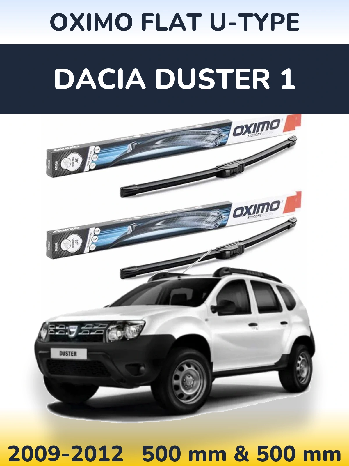 Комплект передних дворников Oximo Flat U-type 500 & 500 мм для Dacia Duster 1 2009-2012