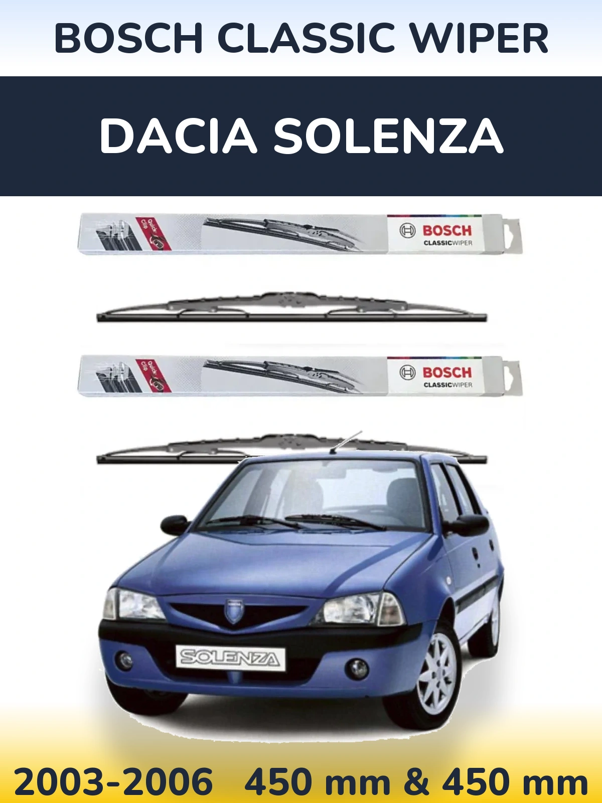 Комплект передних дворников BOSCH Classic Wiper 450 & 450 мм для Dacia Solenza 2003-2006
