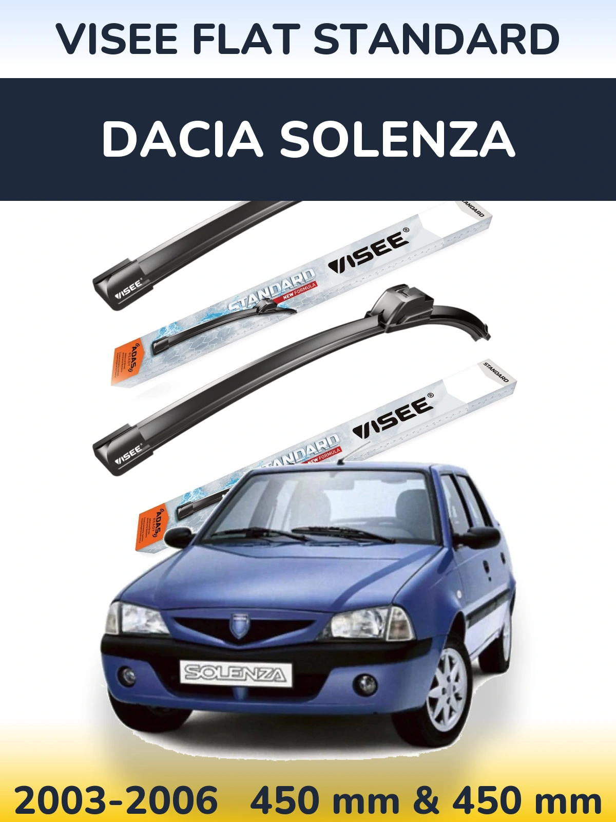 Комплект передних дворников VISEE FLAT STANDARD 450 & 450 мм для Dacia Solenza 2003-2006