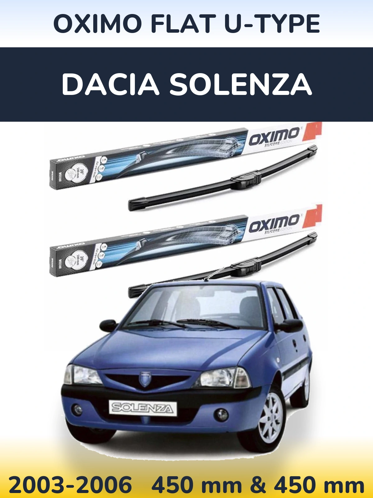 Комплект передних дворников Oximo Flat U-type 450 & 450 мм для Dacia Solenza 2003-2006