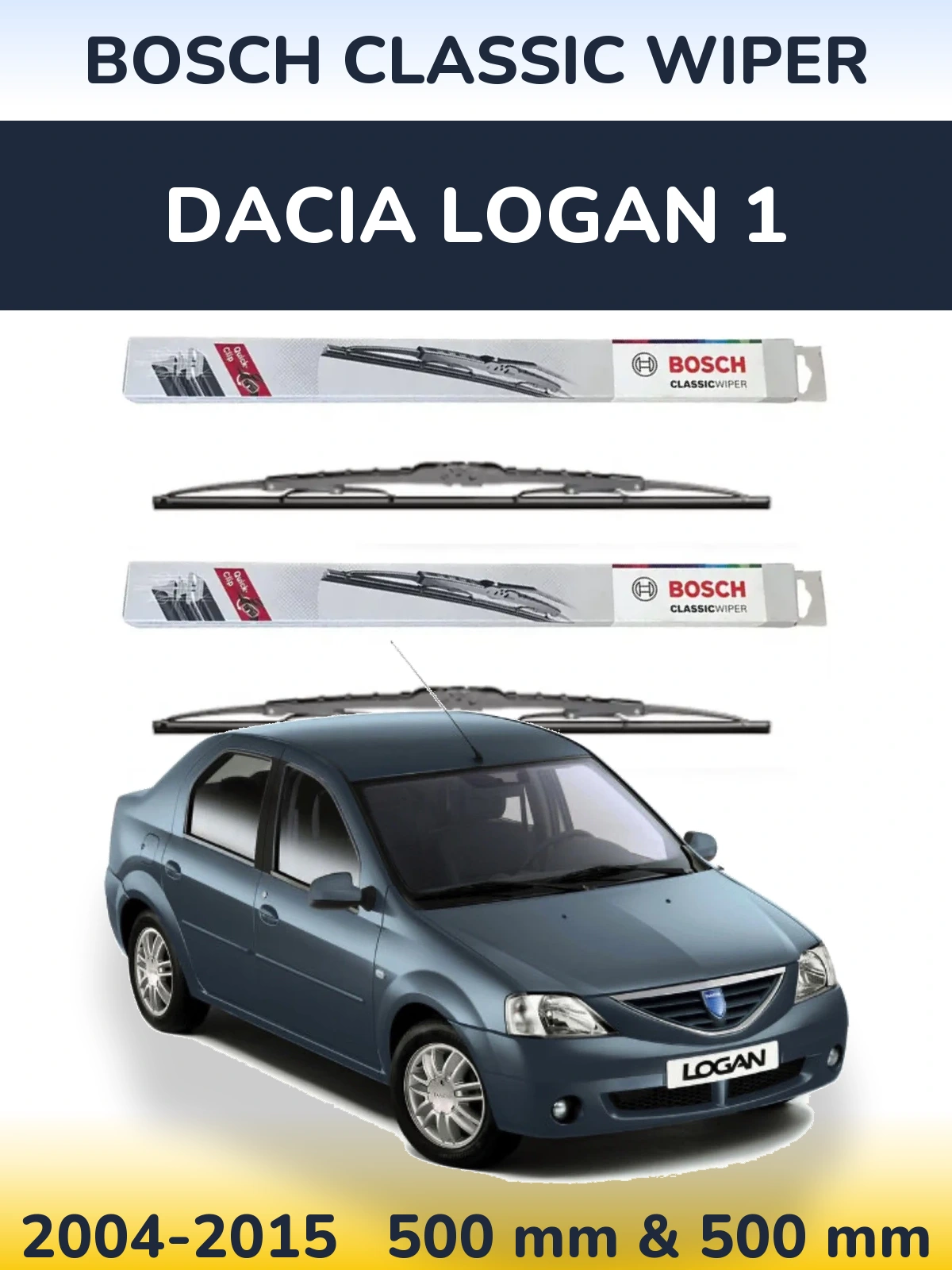 Komplet przednich wycieraczek BOSCH Classic Wiper 500 & 500 mm do Dacia Logan 1 2004-2015