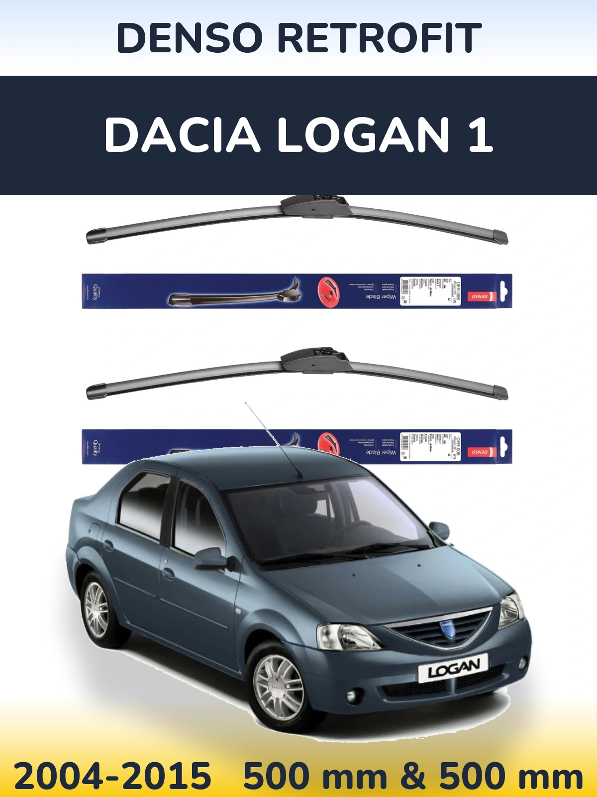 Komplet przednich wycieraczek Denso Retrofit 500 & 500 mm do Dacia Logan 1 2004-2015