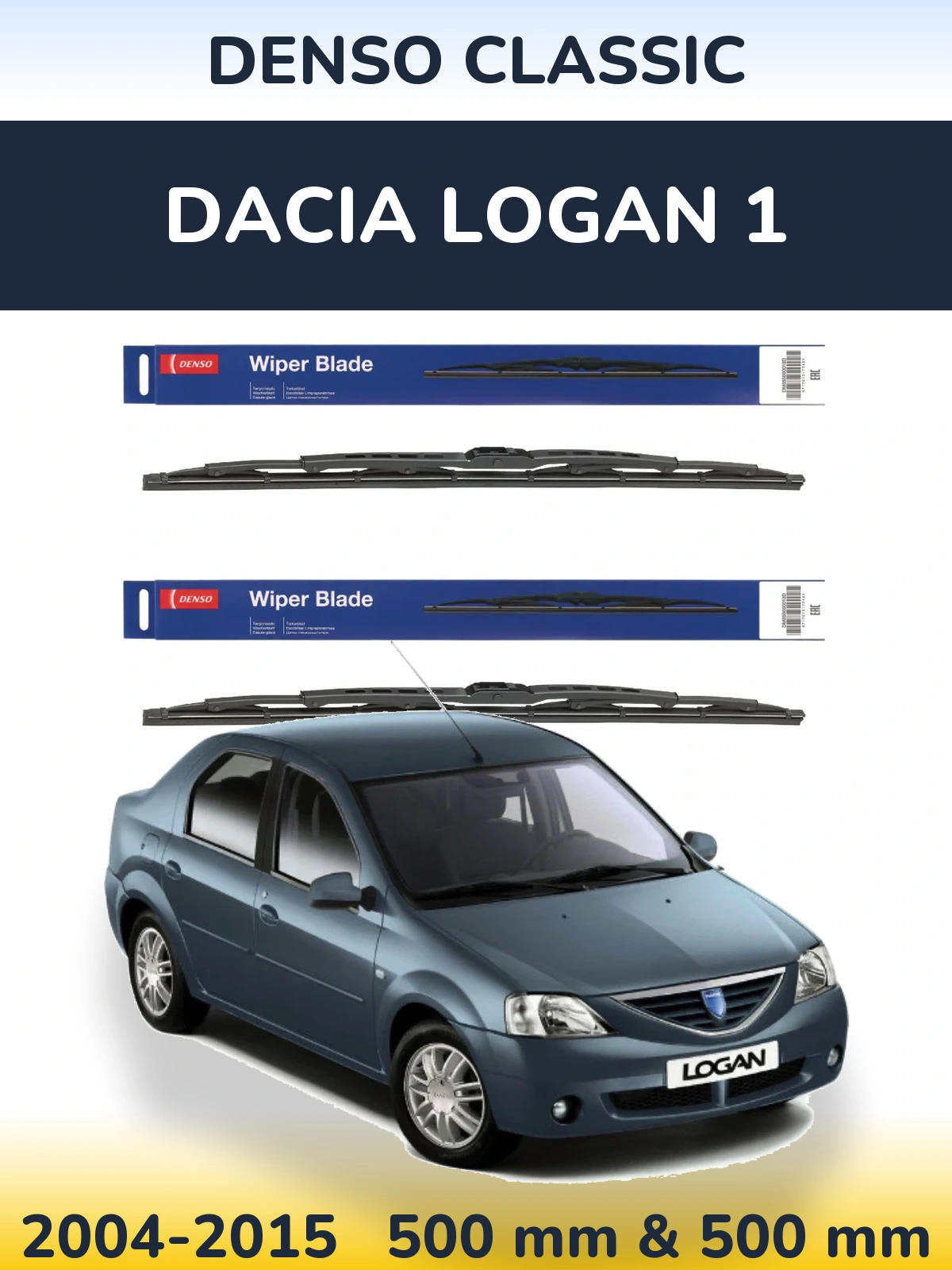 Комплект передних дворников Denso Classic 500 & 500 мм для Dacia Logan 1 2004-2015