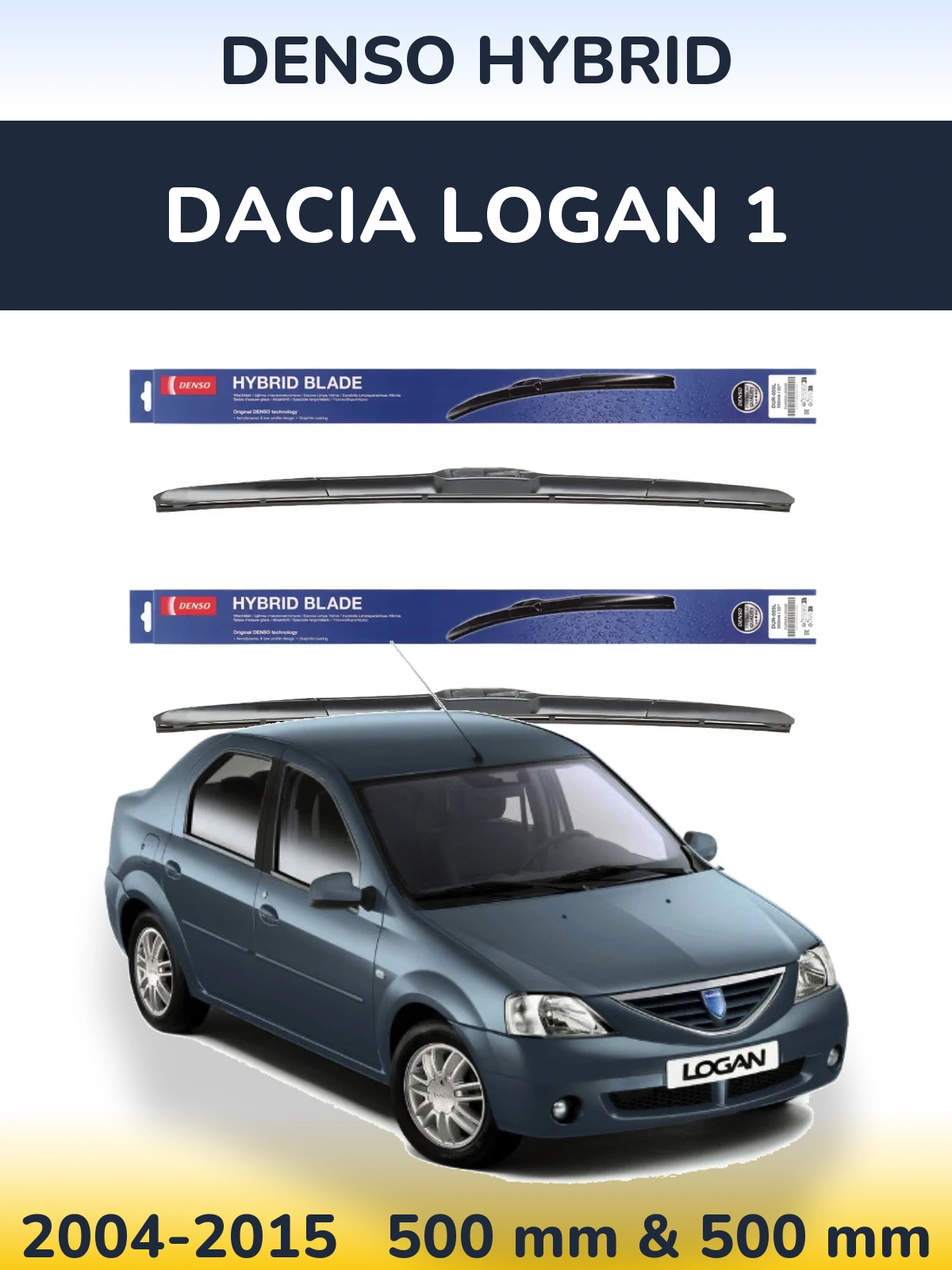 Komplet przednich wycieraczek Denso Hybrid 500 & 500 mm do Dacia Logan 1 2004-2015