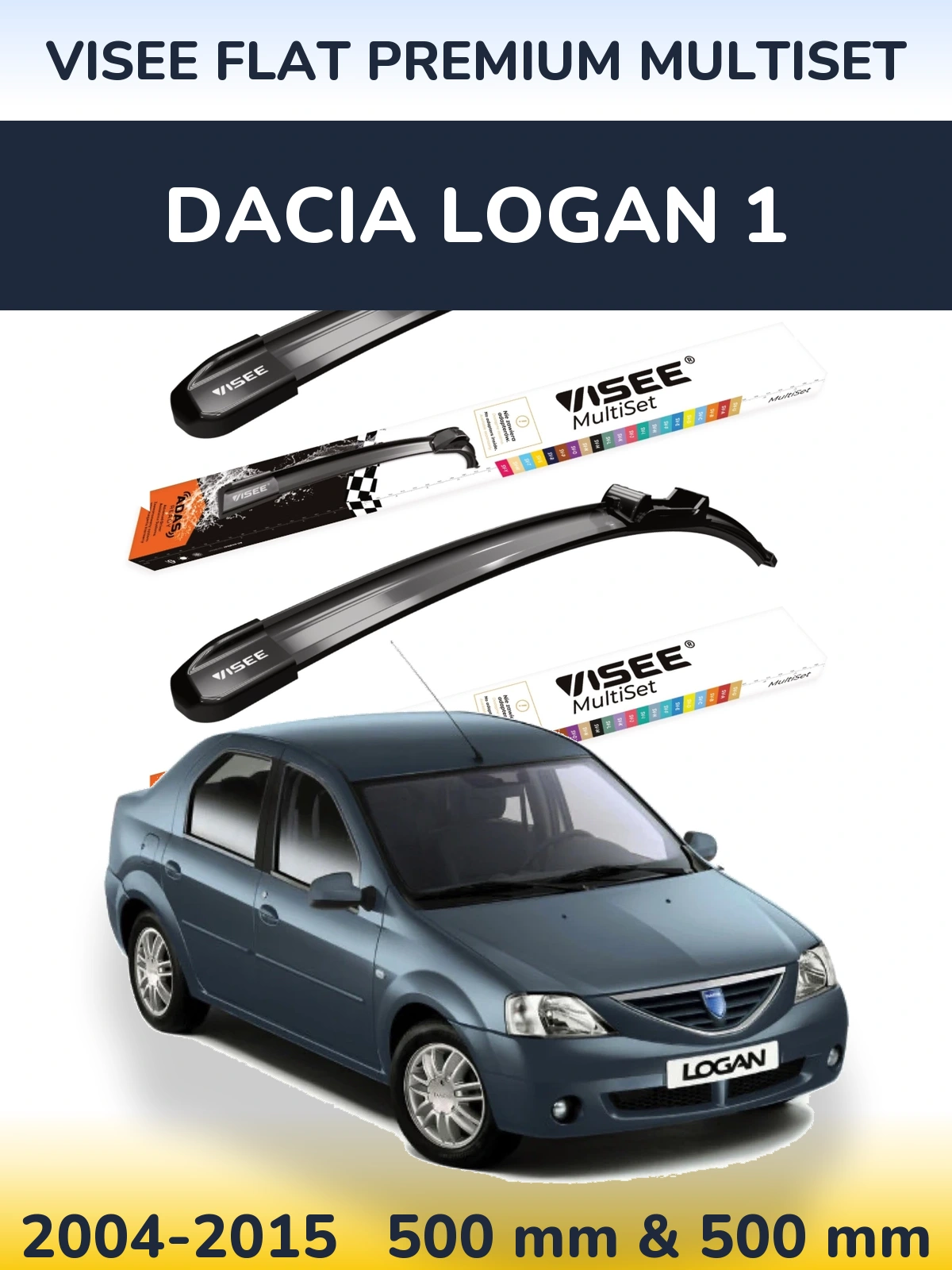 Комплект передних дворников VISEE FLAT PREMIUM MultiSet 500 & 500 мм для Dacia Logan 1 2004-2015