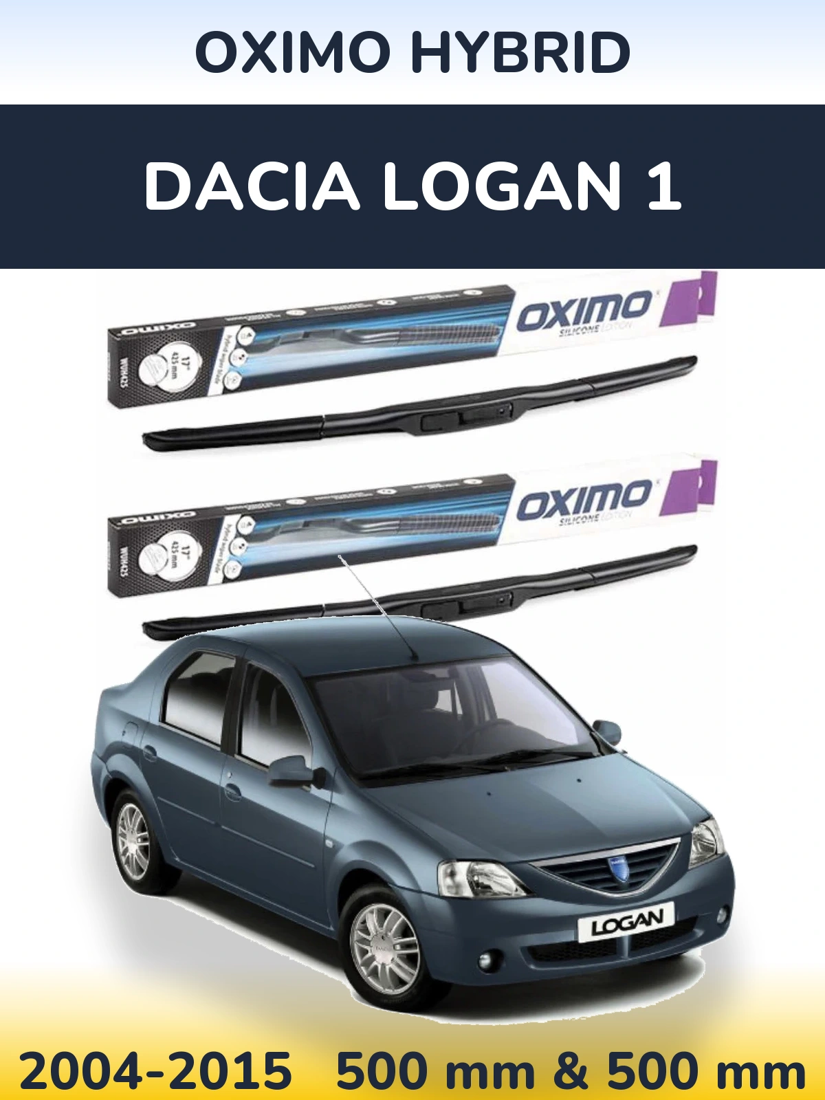 Комплект передних дворников Oximo Hybrid 500 & 500 мм для Dacia Logan 1 2004-2015