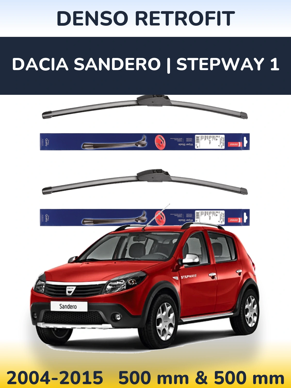 Комплект передних дворников Denso Retrofit 500 & 500 мм для Dacia Sandero | Stepway 1 2004-2015