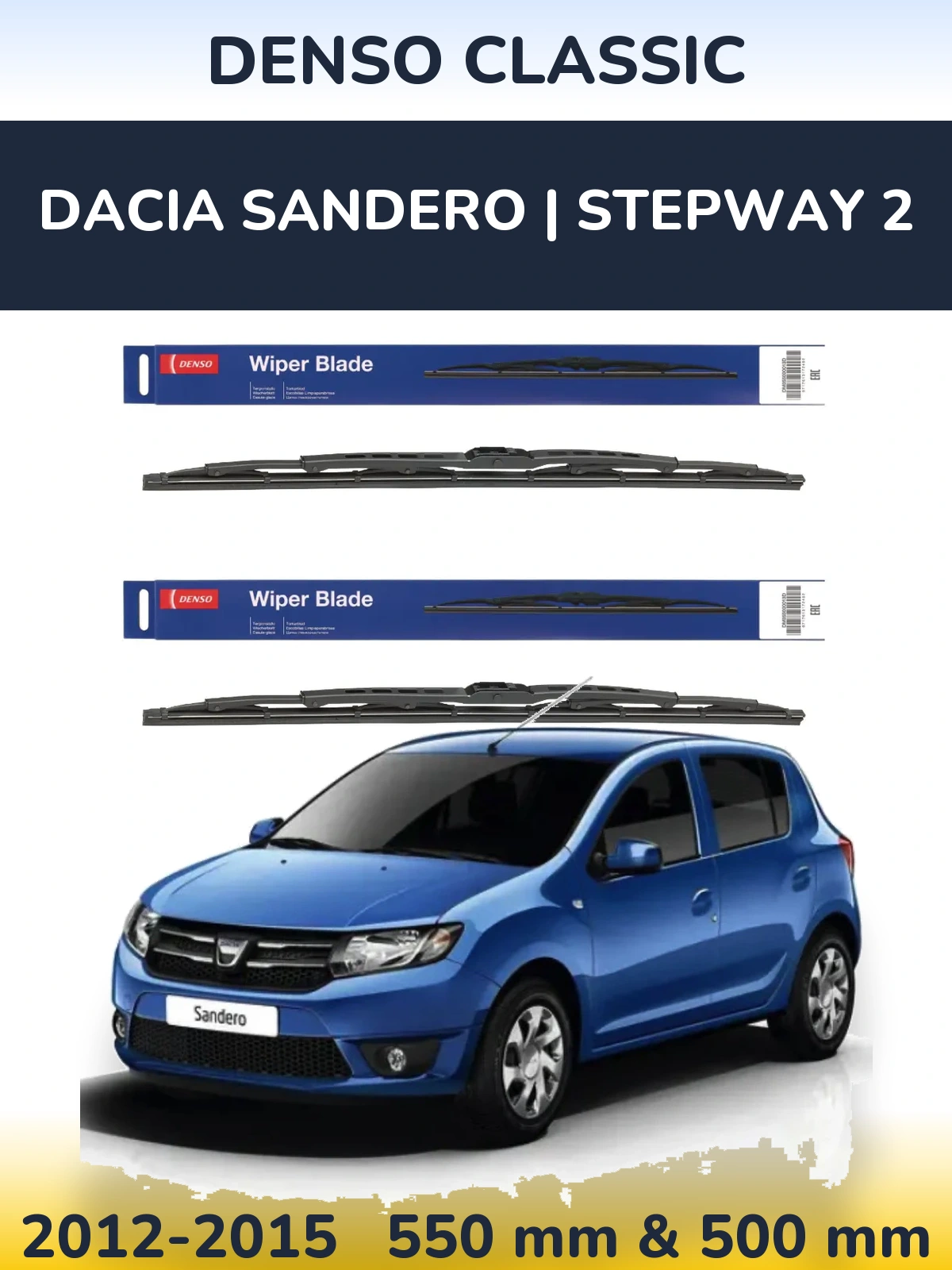 Komplet przednich wycieraczek Denso Classic 550 & 500 mm do Dacia Sandero | Stepway 2 2012-2015
