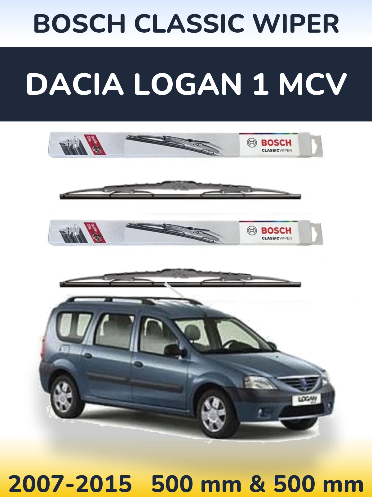 Komplet przednich wycieraczek BOSCH Classic Wiper 500 & 500 mm do Dacia Logan 1 MCV 2007-2015