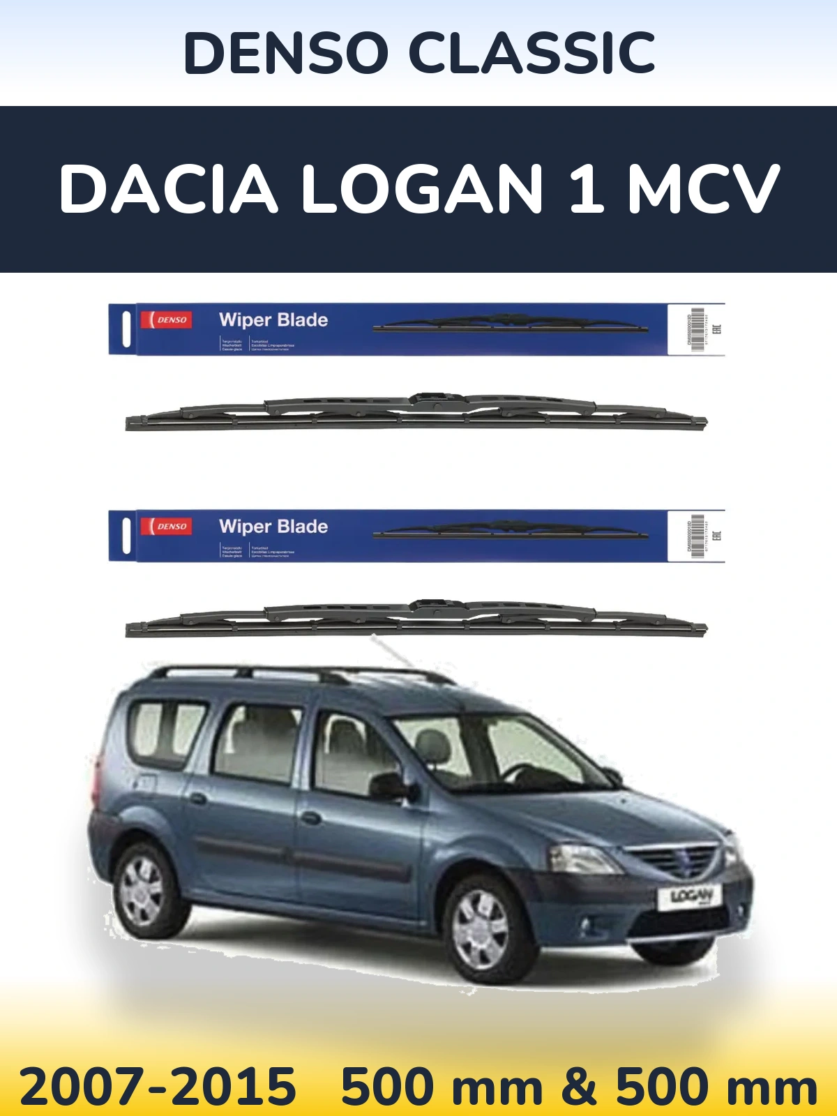 Komplet przednich wycieraczek Denso Classic 500 & 500 mm do Dacia Logan 1 MCV 2007-2015