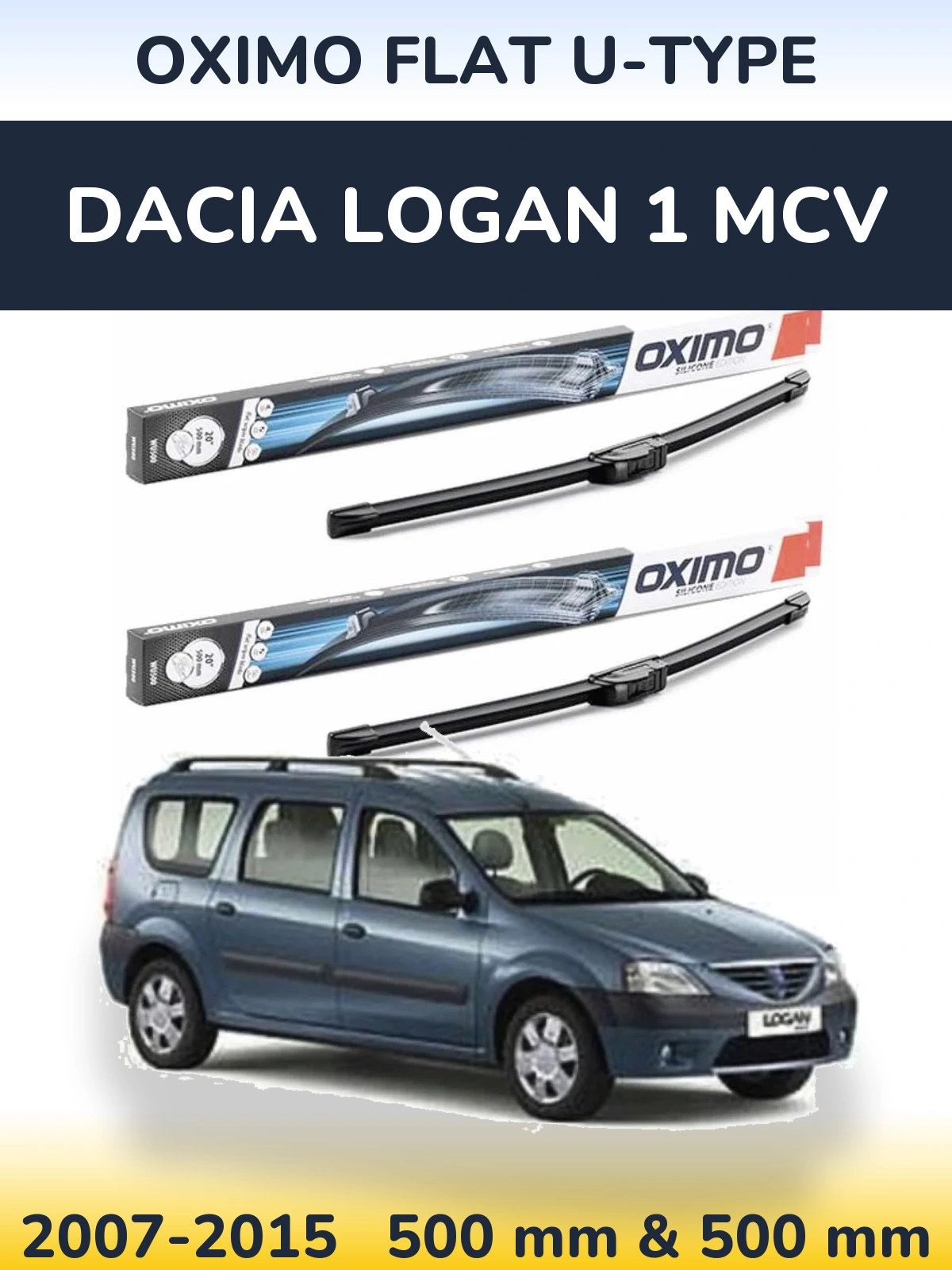 Komplet przednich wycieraczek Oximo Flat U-type 500 & 500 mm do Dacia Logan 1 MCV 2007-2015