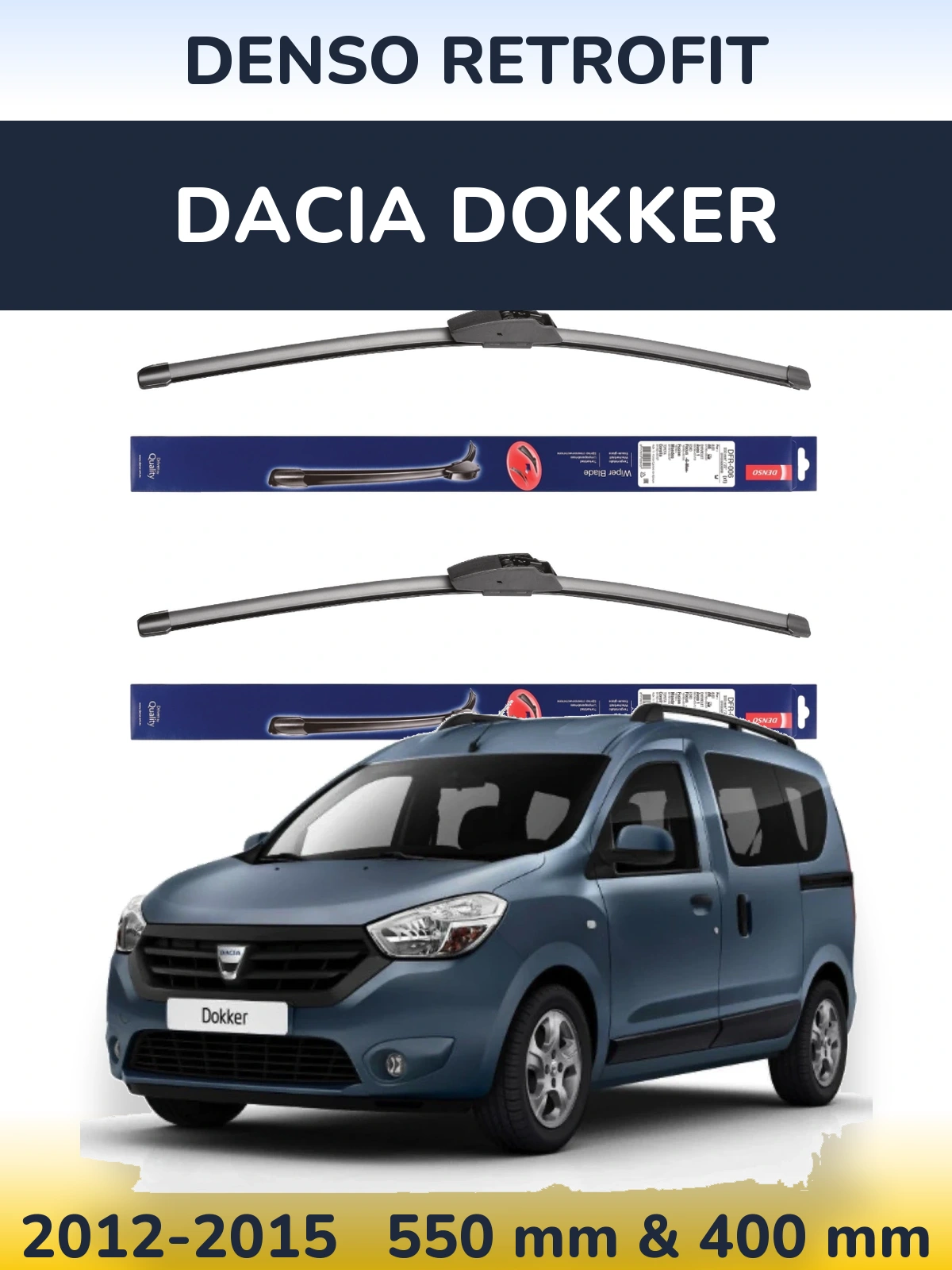 Komplet przednich wycieraczek Denso Retrofit 550 & 400 mm do Dacia Dokker 2012-2015