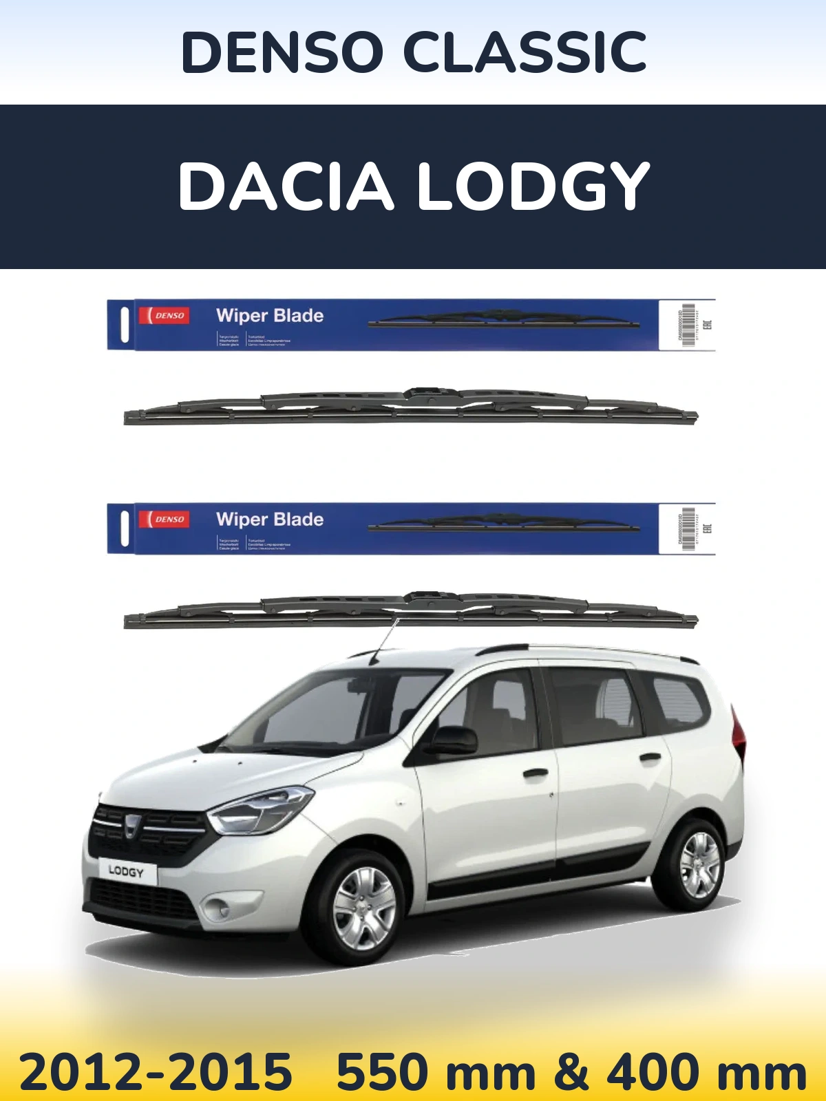 Front wiper blade set Denso Classic 550 & 400 mm for Dacia Lodgy 2012-2015