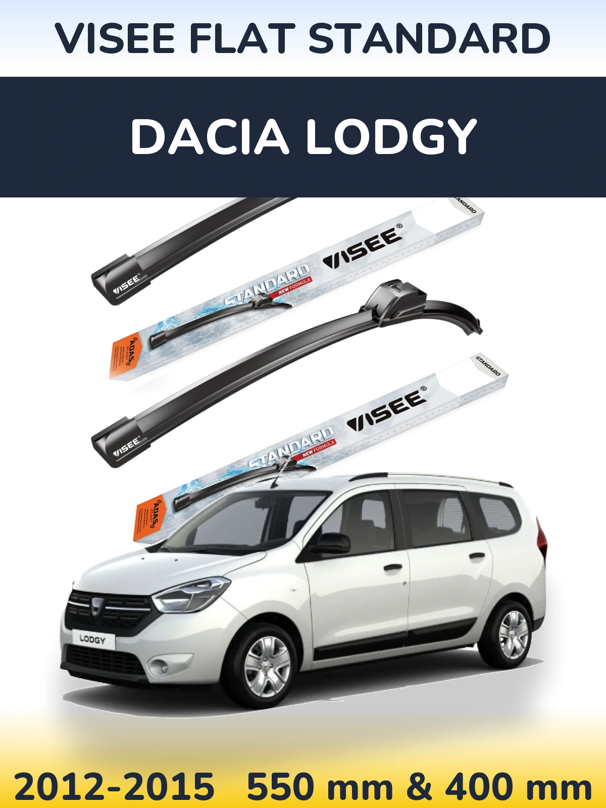 Komplet przednich wycieraczek VISEE FLAT STANDARD 550 & 400 mm do Dacia Lodgy 2012-2015