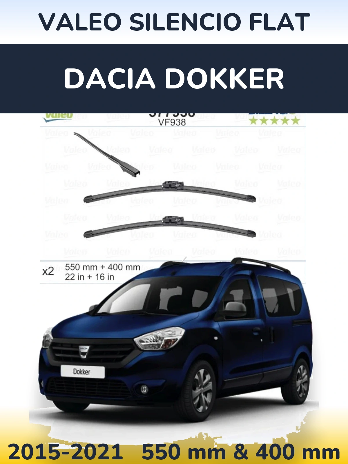 Комплект передних дворников Valeo Silencio Flat 550 & 400 мм для Dacia Dokker 2015-2021