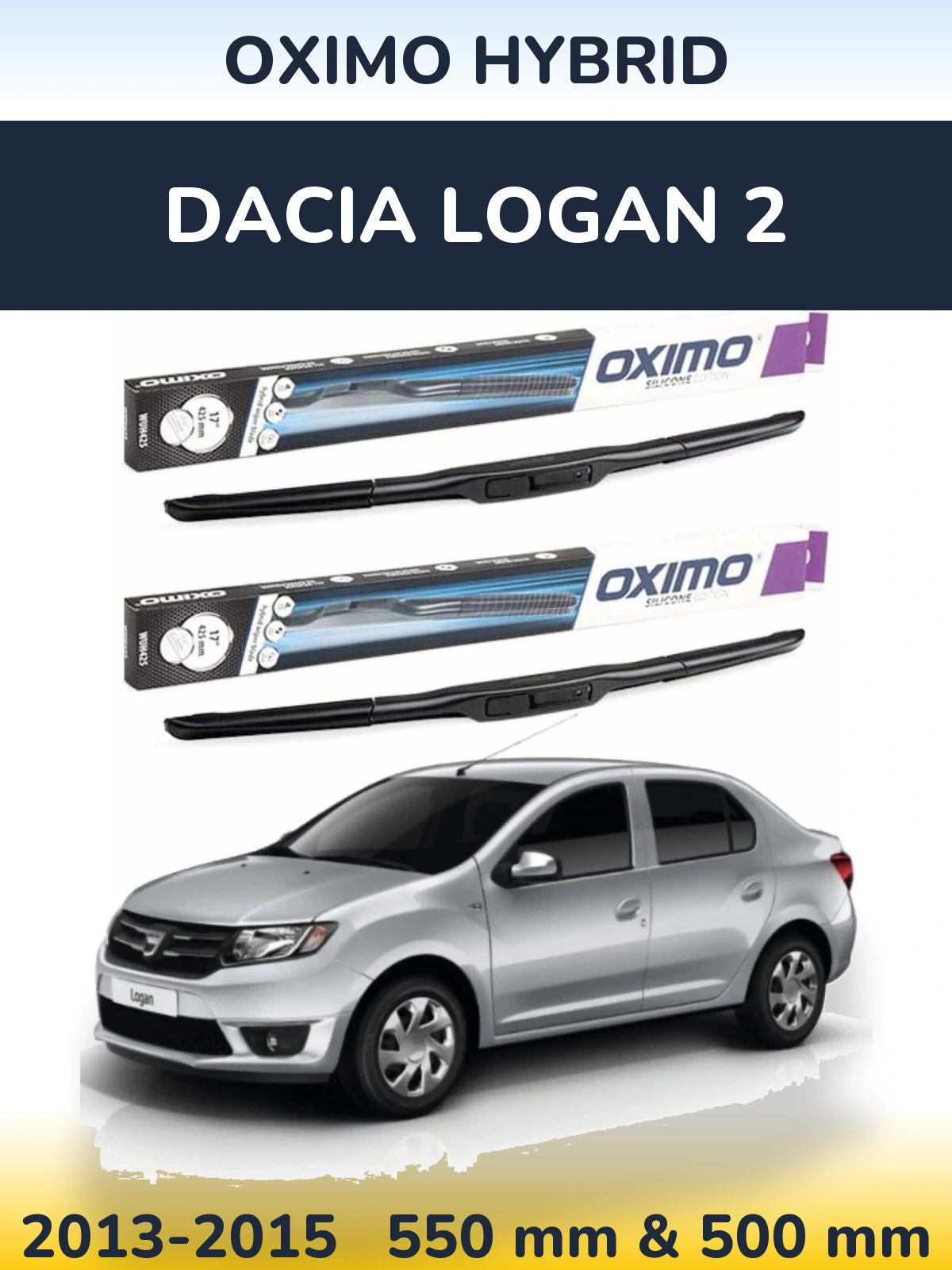 Komplet przednich wycieraczek Oximo Hybrid 550 & 500 mm do Dacia Logan 2 2013-2015