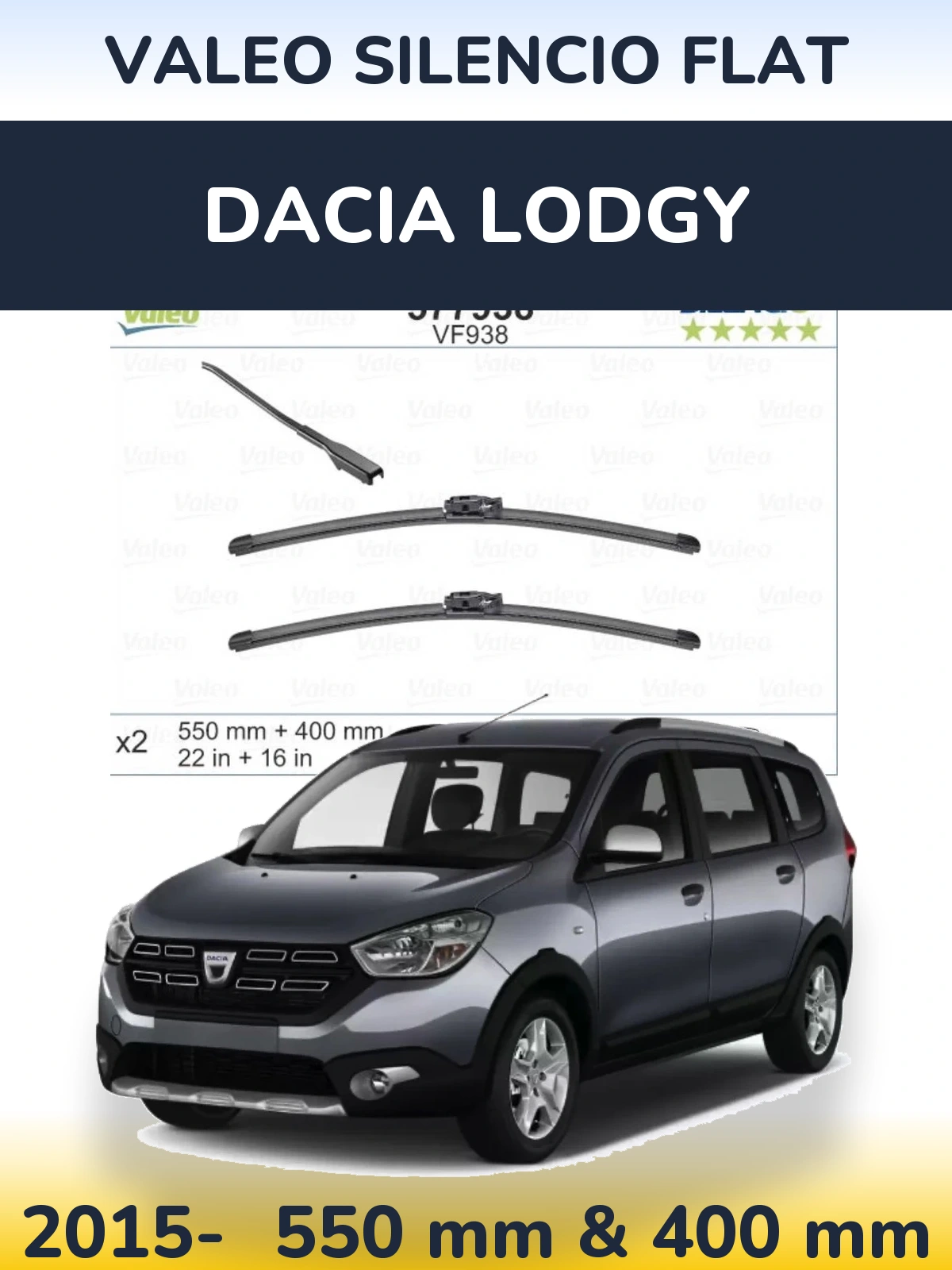 Komplet przednich wycieraczek Valeo Silencio Flat 550 & 400 mm do Dacia Lodgy 2015-2026