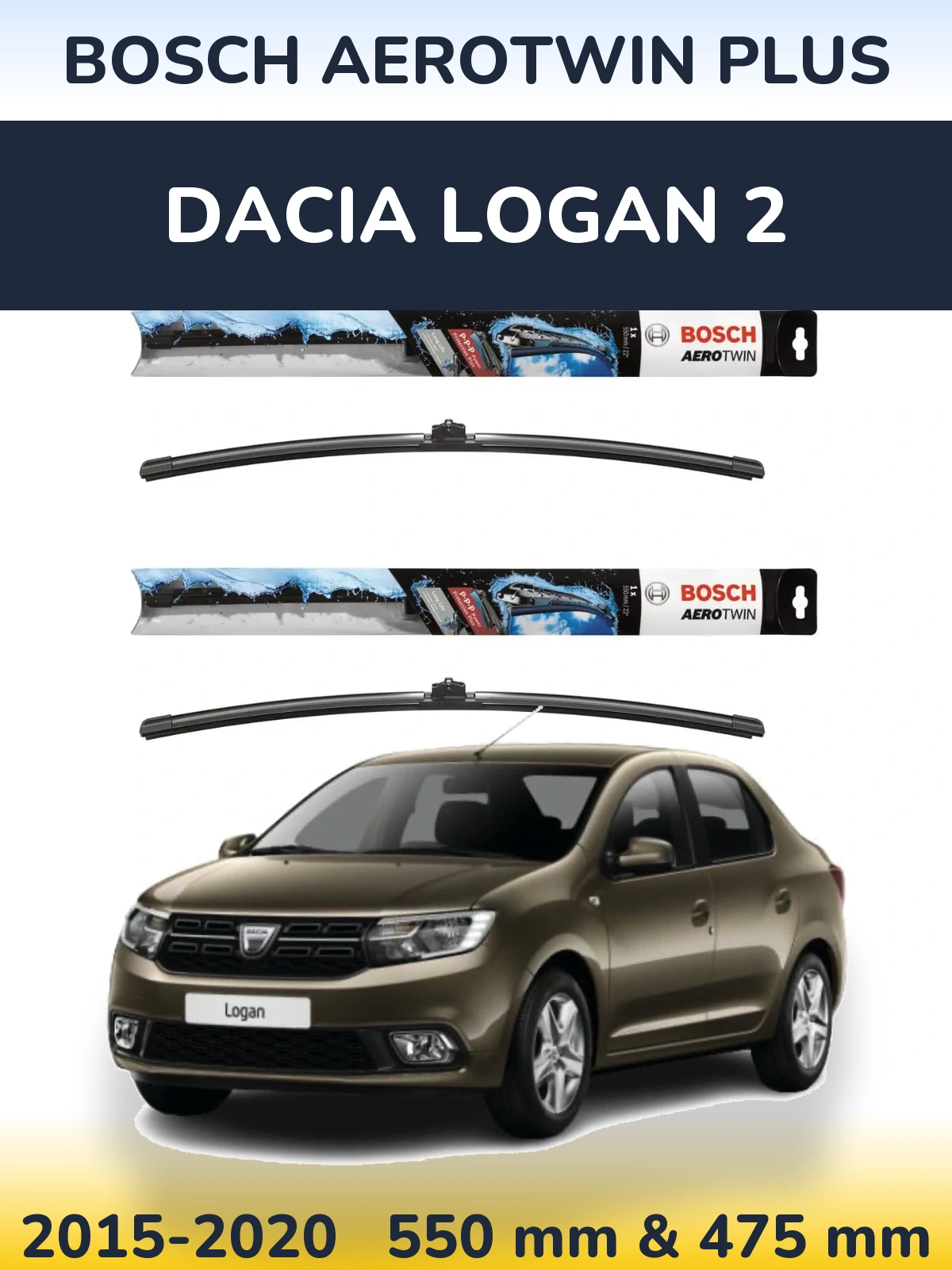 Комплект передних дворников BOSCH AeroTwin Plus 550 & 475 мм для Dacia Logan 2 2015-2020
