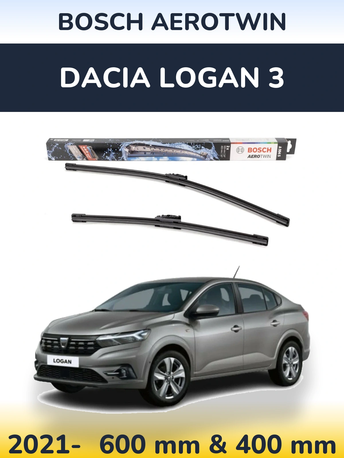 Komplet przednich wycieraczek BOSCH AeroTwin 600 & 400 mm do Dacia Logan 3 2021-2026